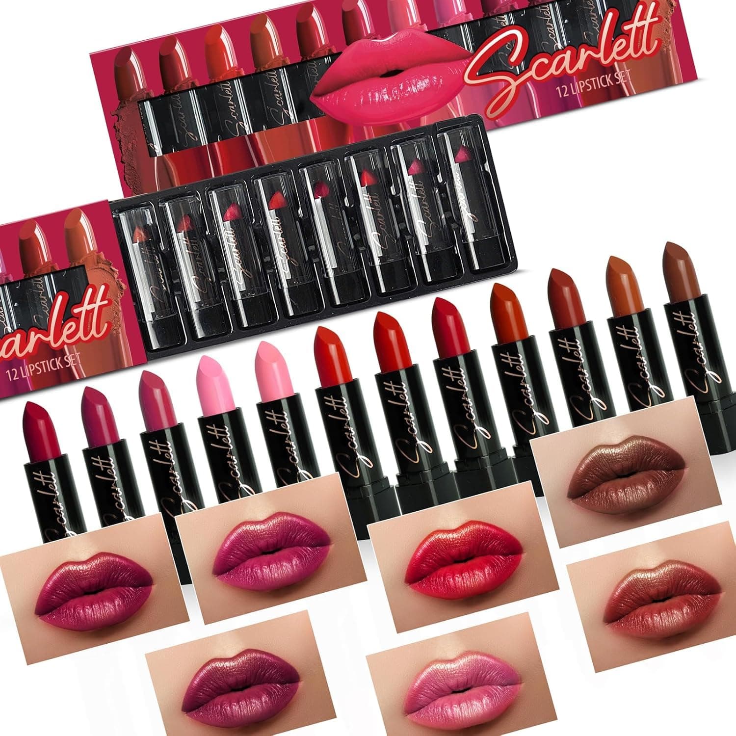 Beauty4Britain 12 Lipstick Set 12 Different Shades Full-size Individually Packed
