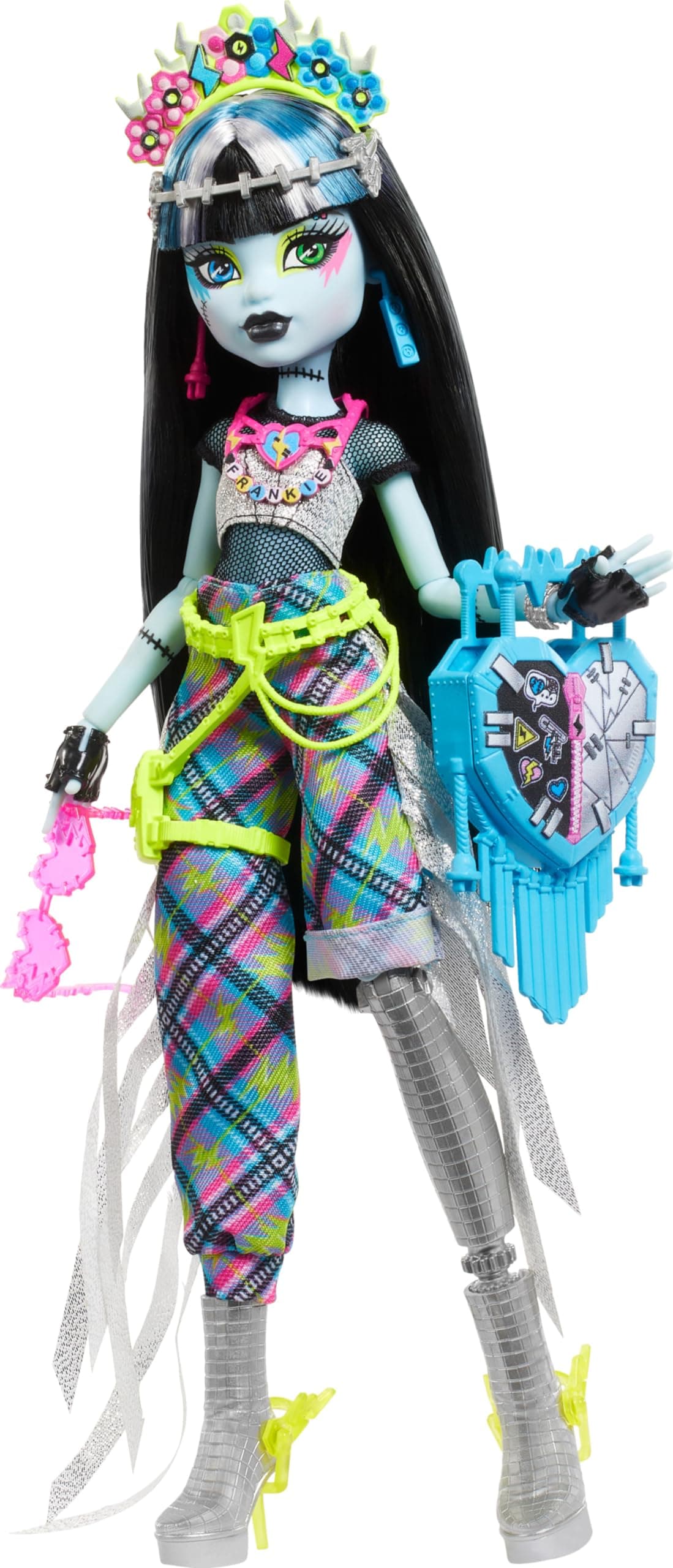 Monster High Frankie Stein Doll with Glam Monster Fest Outfit and Festival Themed Accessories Like Snacks, Band Poster, Statement Bag and More