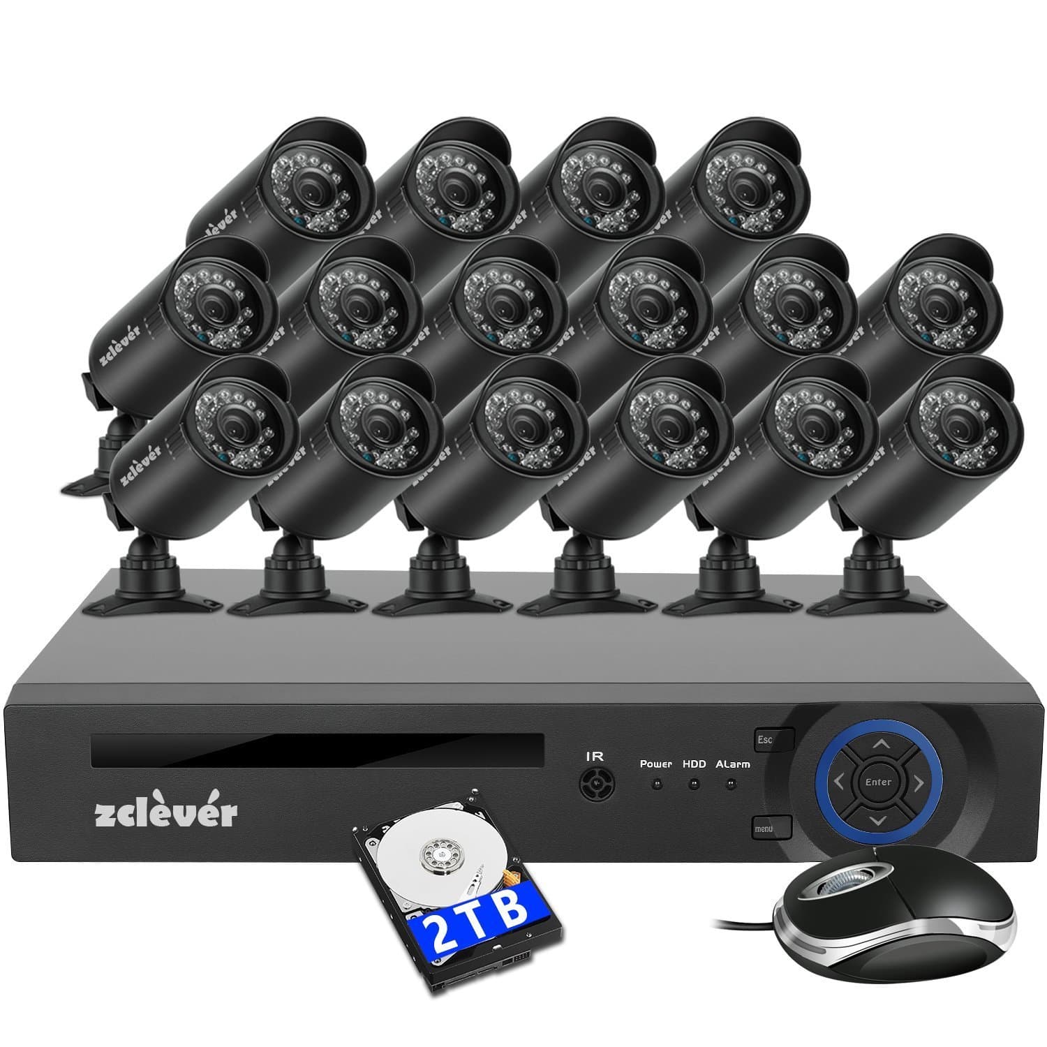 16 Channel 1080N HD 1200TVL Security Cameras System with 16 Cameras 2TB Hard Drive Included
