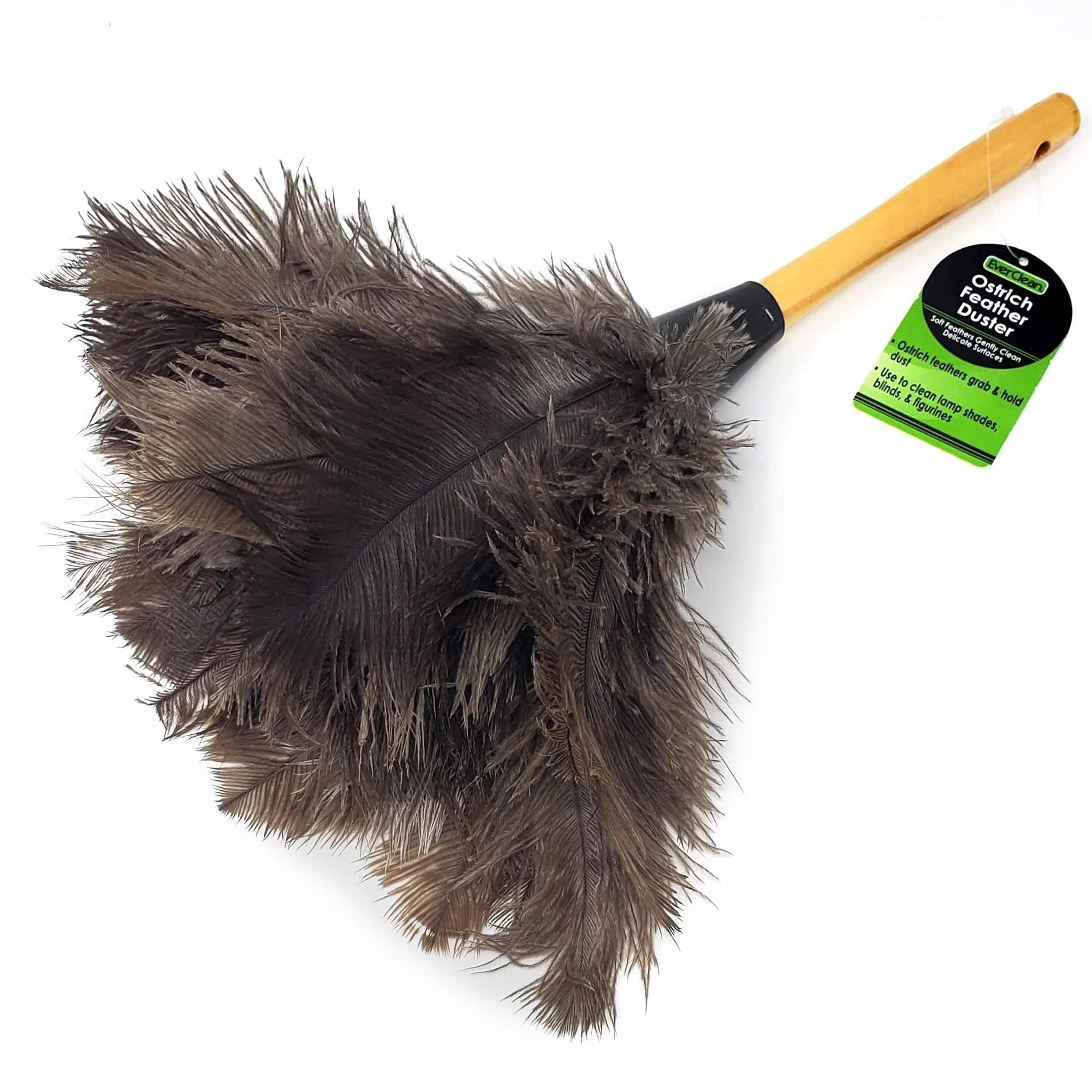 EVERCLEAN Ostrich Feather Duster Classic 14" 100% Natural Ostrich Feathers for Dusting Contoured, Intricate & Delicate Items - Classic Wood ErgoGrip Handle (6049.0)