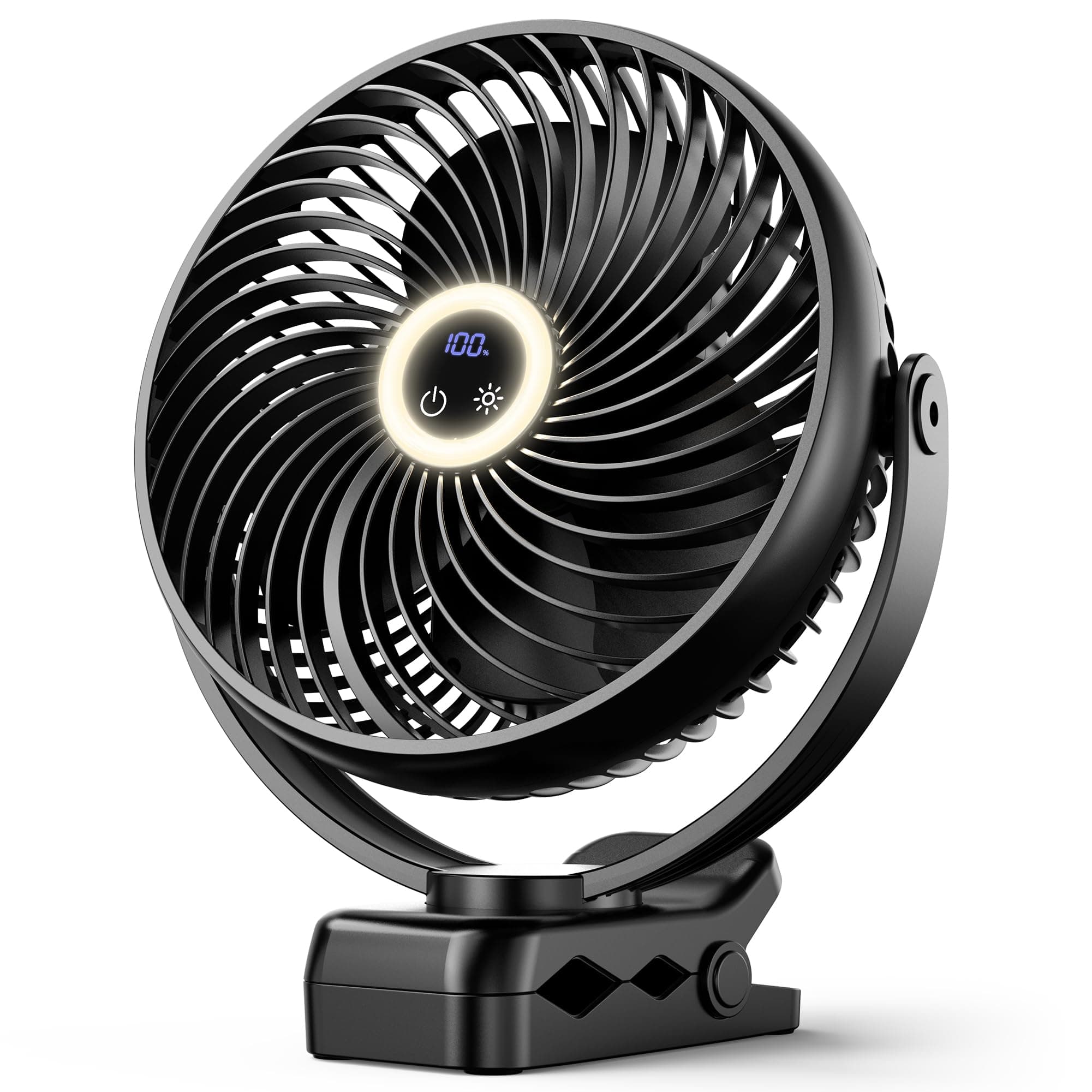 Koonie 10000mAh Portable Clip on Fan with LED Lantern and Hook, 8'' Battery Operated Desk Fan, Quiet Camping Fan with LED Digital Display, 360° Rotation & 3 Speeds for Travel Tent Gym Treadmill