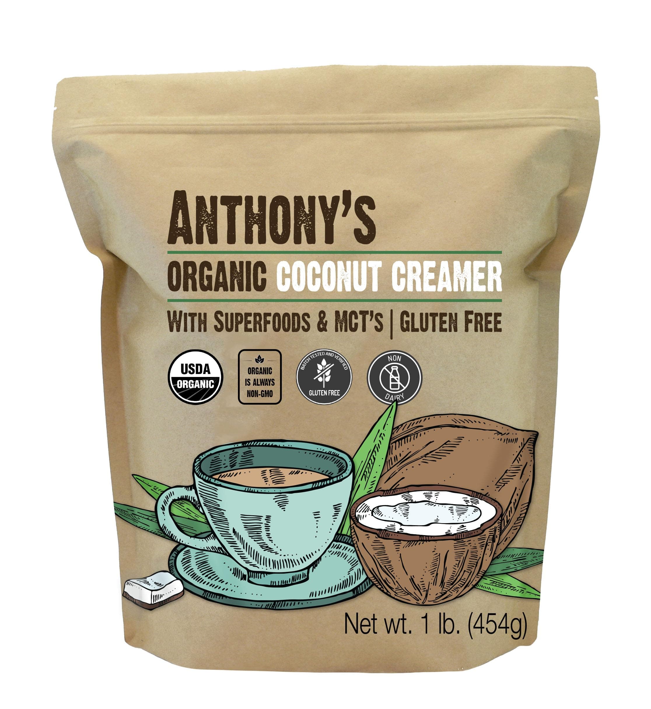 Anthony's Organic Coconut Creamer Original, 1lb, Superfood