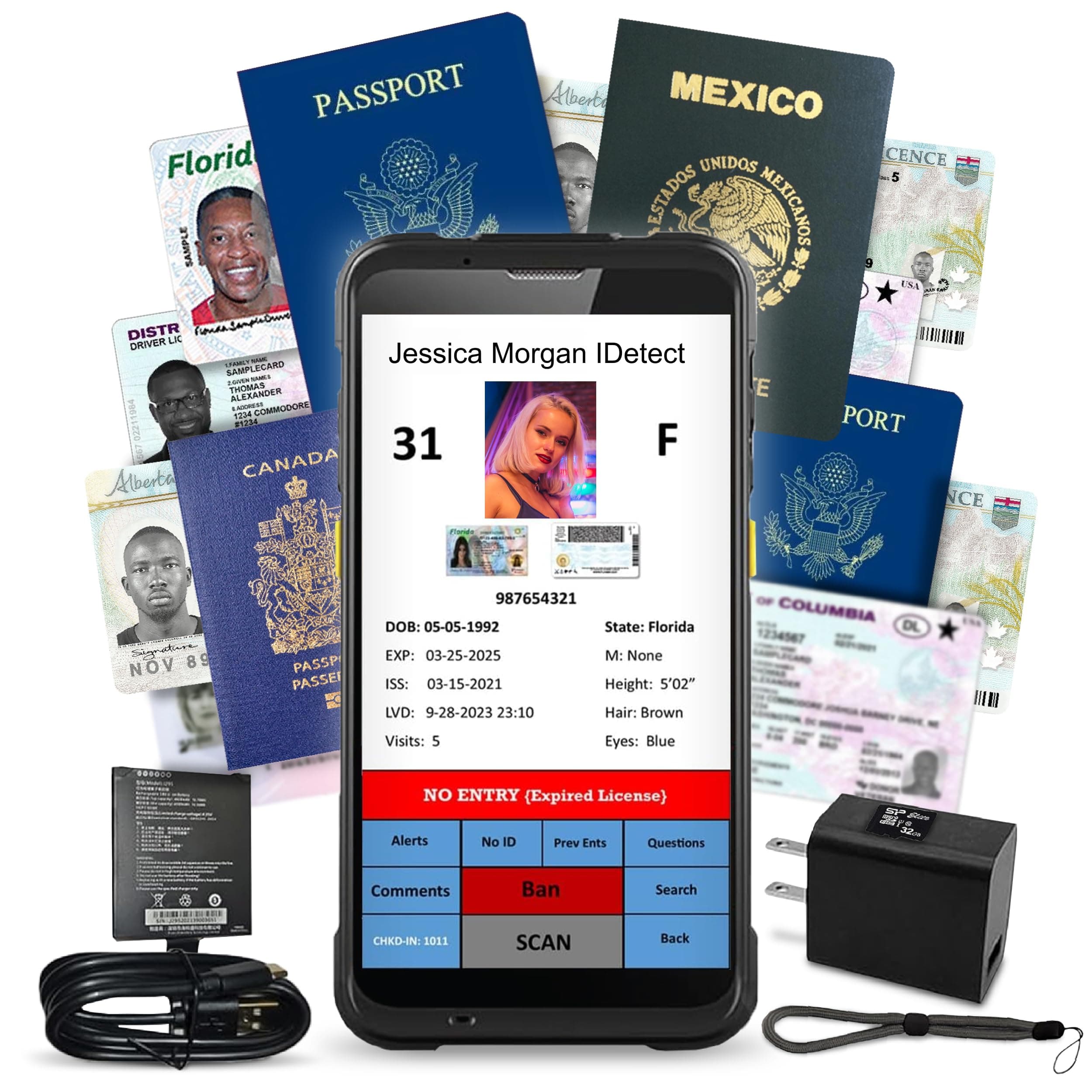 ID Scanner - Quantum Edge V3 Drivers License and Passport Reader - Age Verification and Customer Management - Includes Handheld Scanner, Outer Carry Case, & Accessories