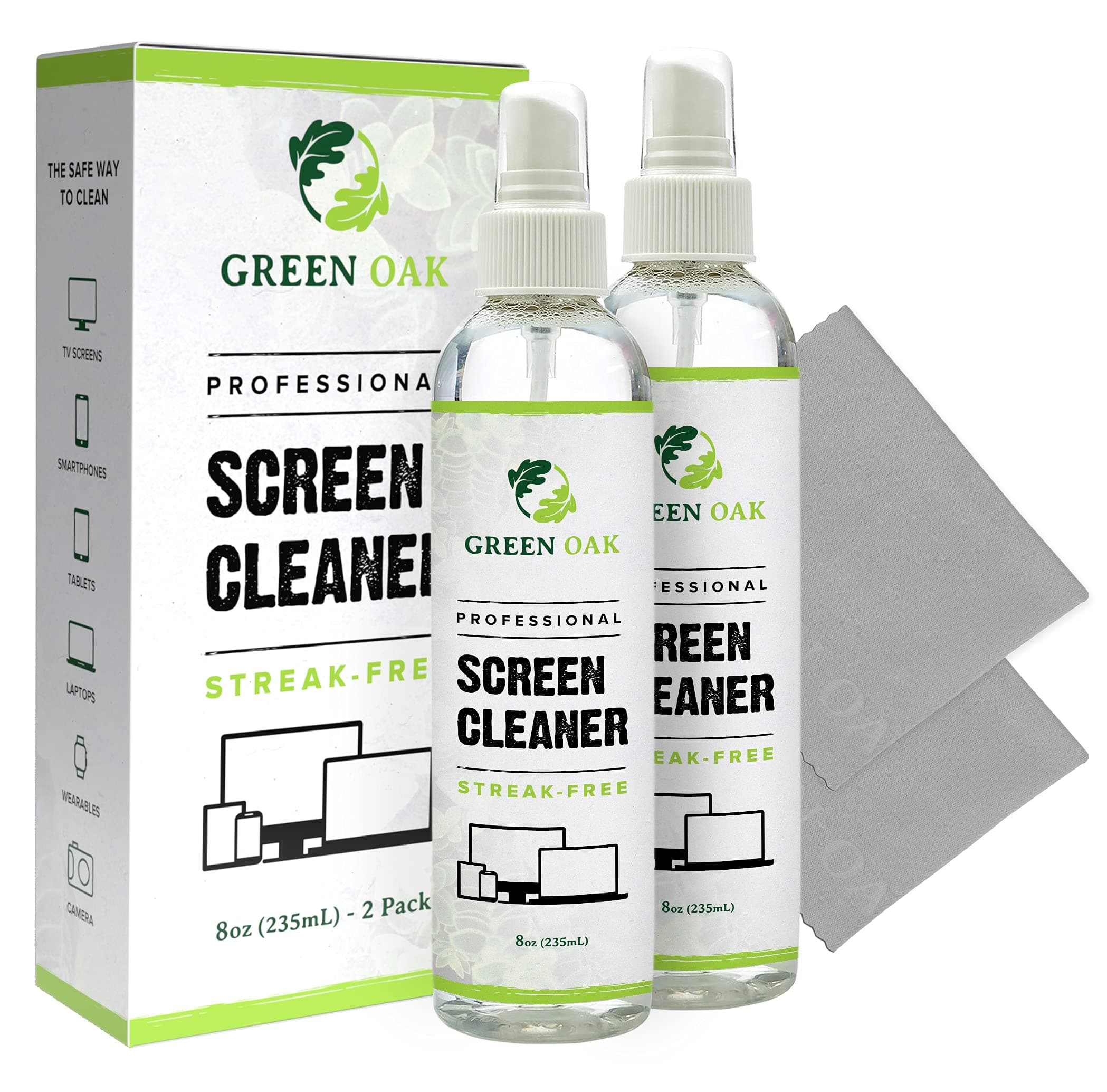 Green Oak Screen Cleaner Professional Screen Cleaner Spray - Best for LCD & LED TV, Tablet, Computer Monitor, Phone - Safely Cleans Fingerprints, Dust, Oil (8oz 2-Pack)