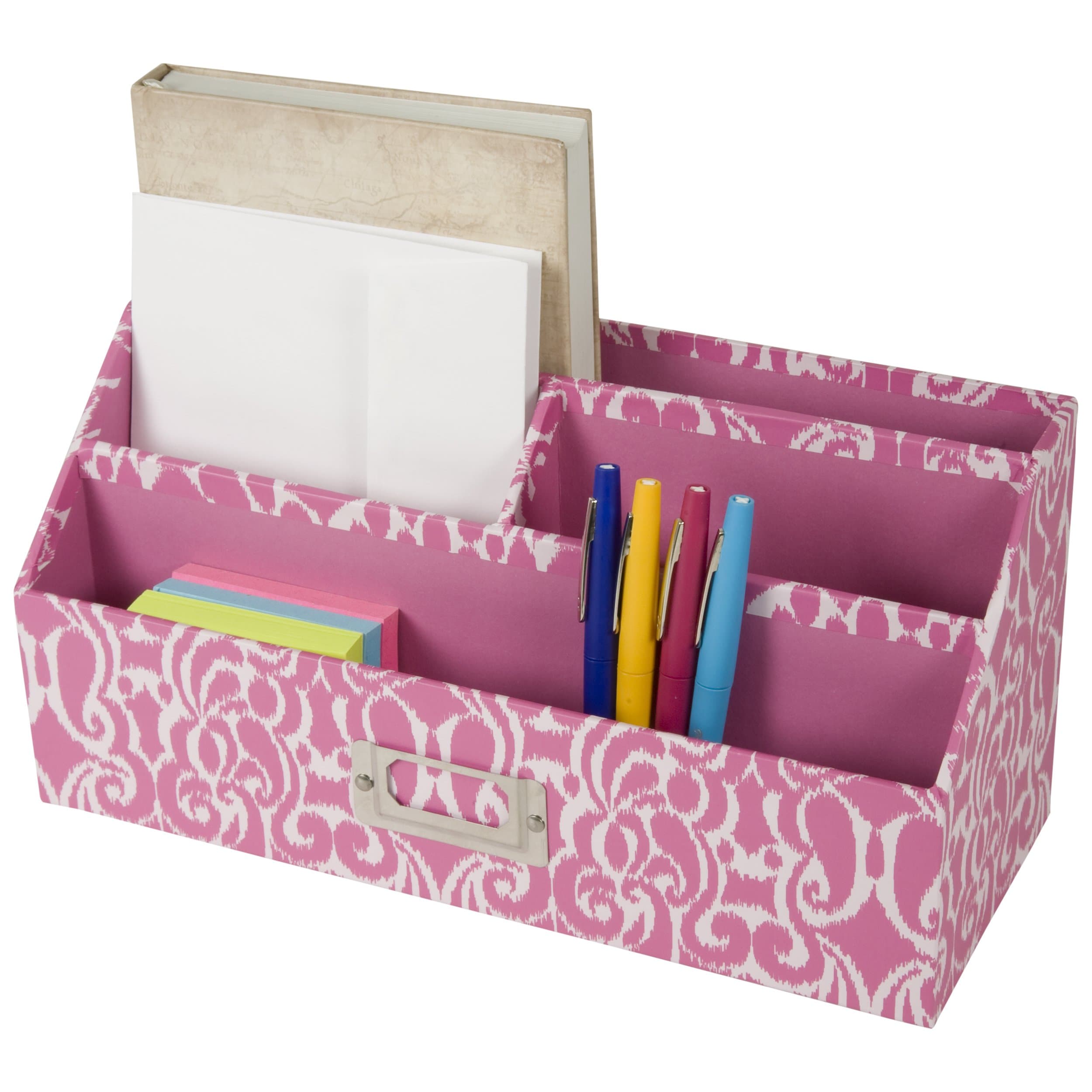 4 Compartment Desktop Letter Sorter with Name Badge Place Holder (Pink)