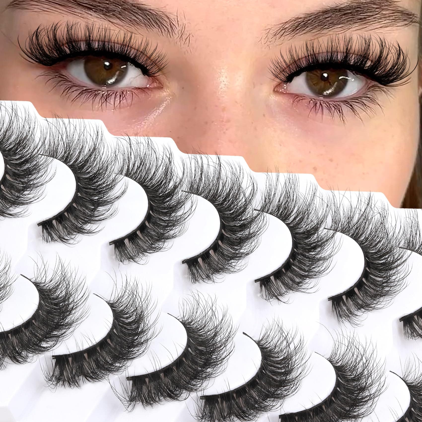 False Eyelashes Wispy Faux Mink Lashes Fluffy Handmade Fake Eyelashes Natural Look 7 Pairs Pack Luxury Cat Eye Lashes (804)