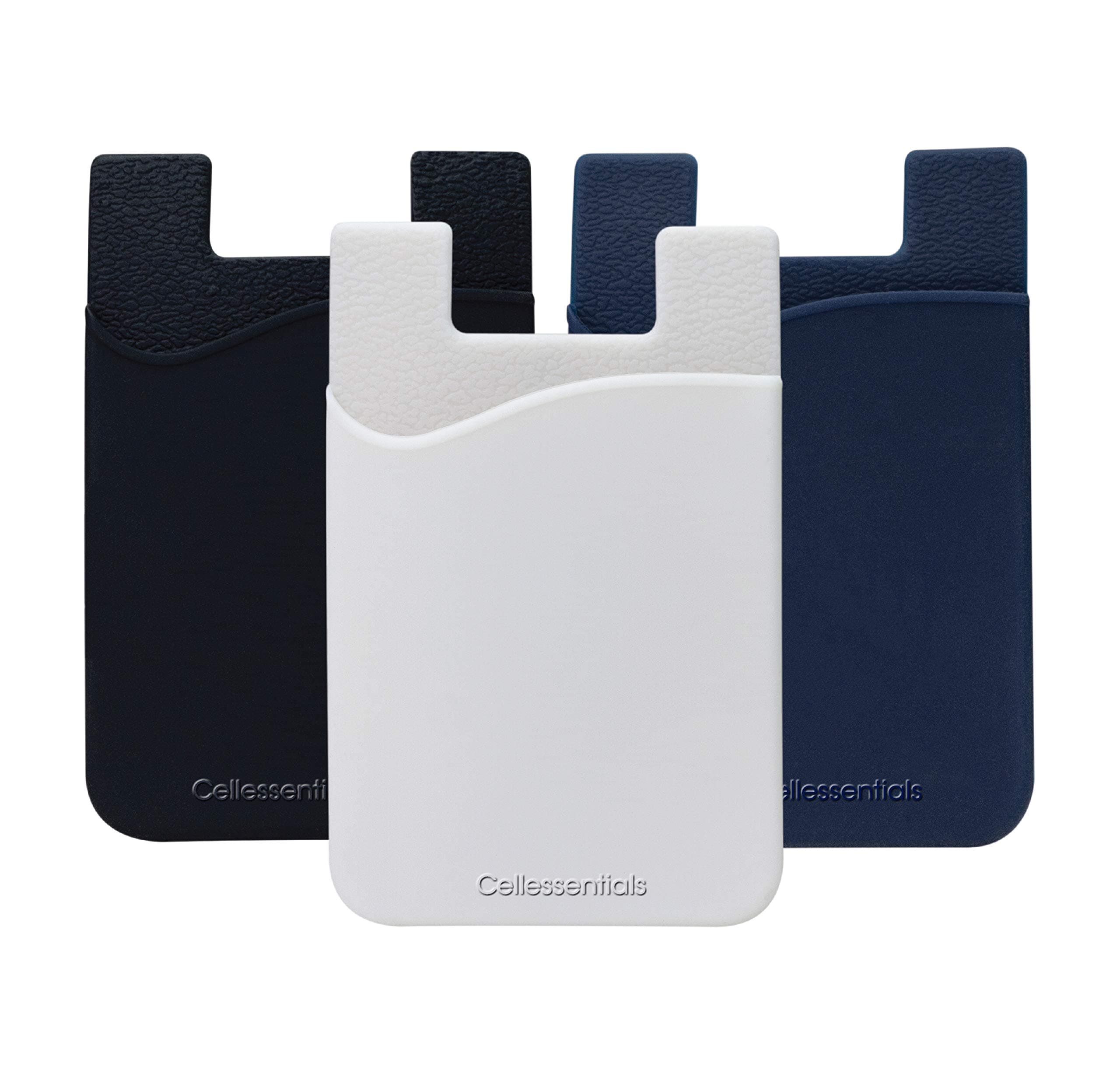 USA Merchant Redesigned Card Holder - Silicone Stick on Cell Phone Wallet with Pocket for Credit Card ID Business Card - iPhone Android & Smartphones Black, White, Navy