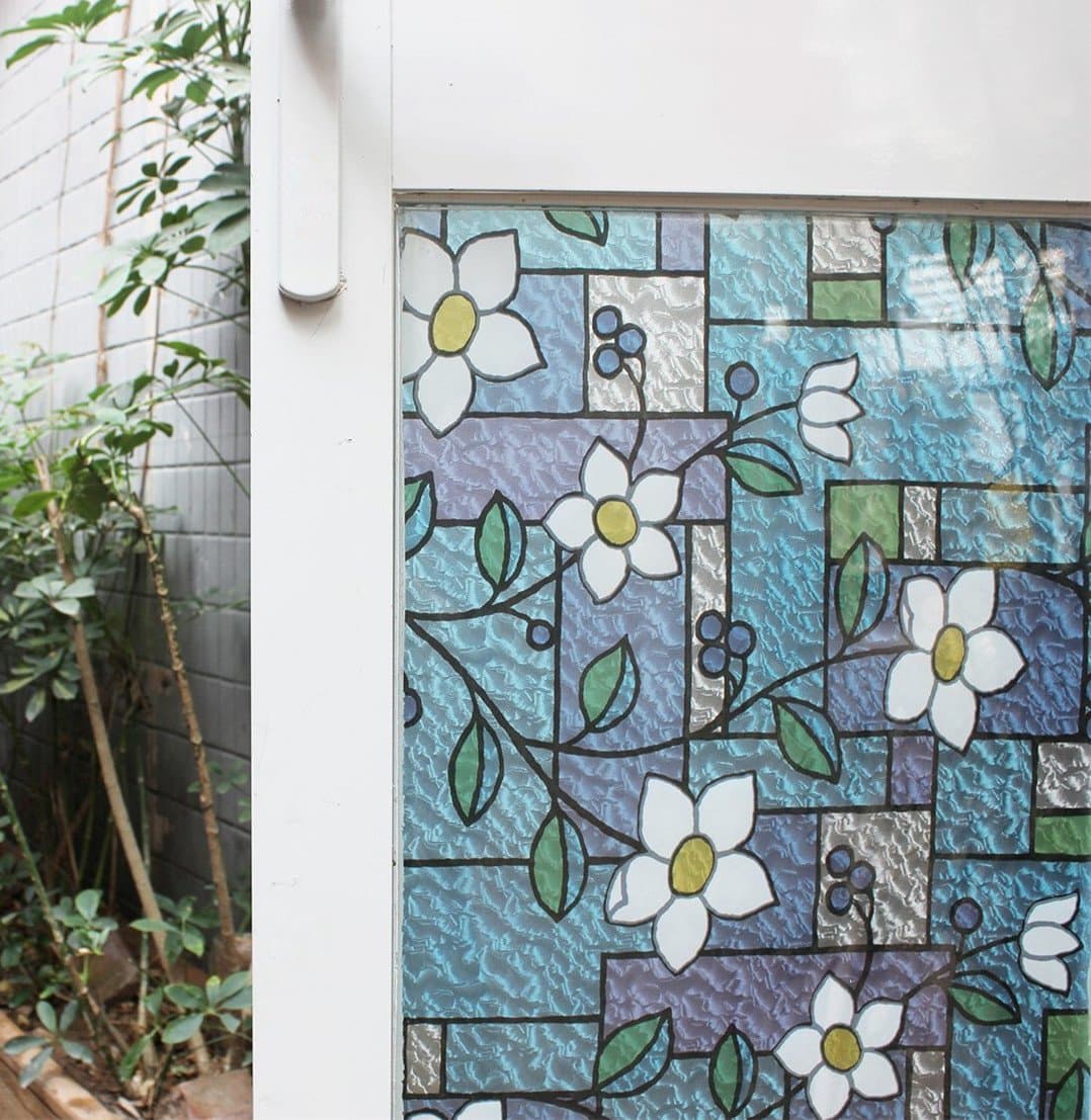 Viclover Stained Glass Window Film Non-Adhesive Static Vinyl Window Films Privacy Decorative Window Clings Color Flower Pattern Design 17.71 inches by 78.74 inches