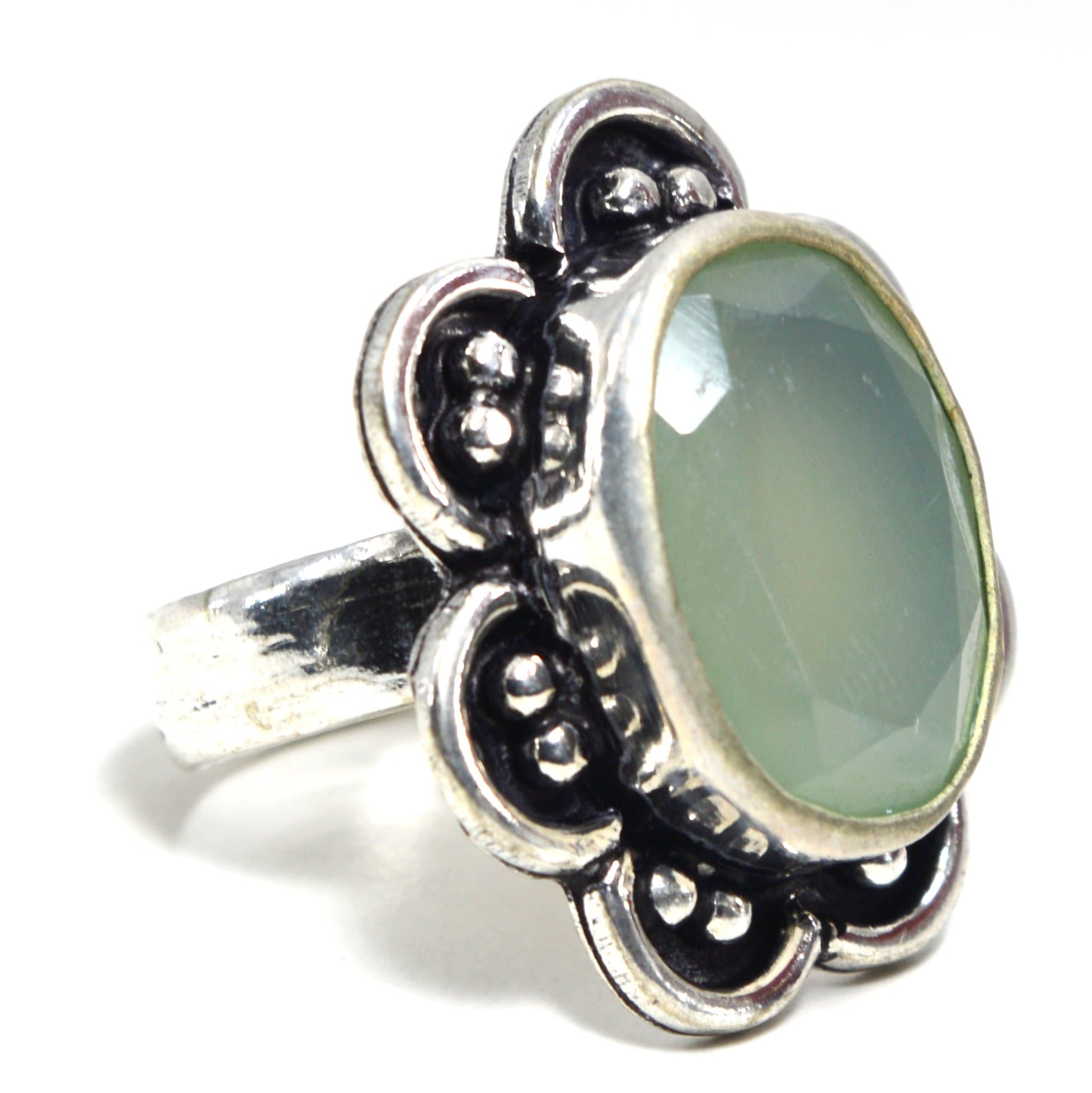 Kala Jewels Sterling Silver Plated Prehnite Ethnic Ring Size 7.0 US