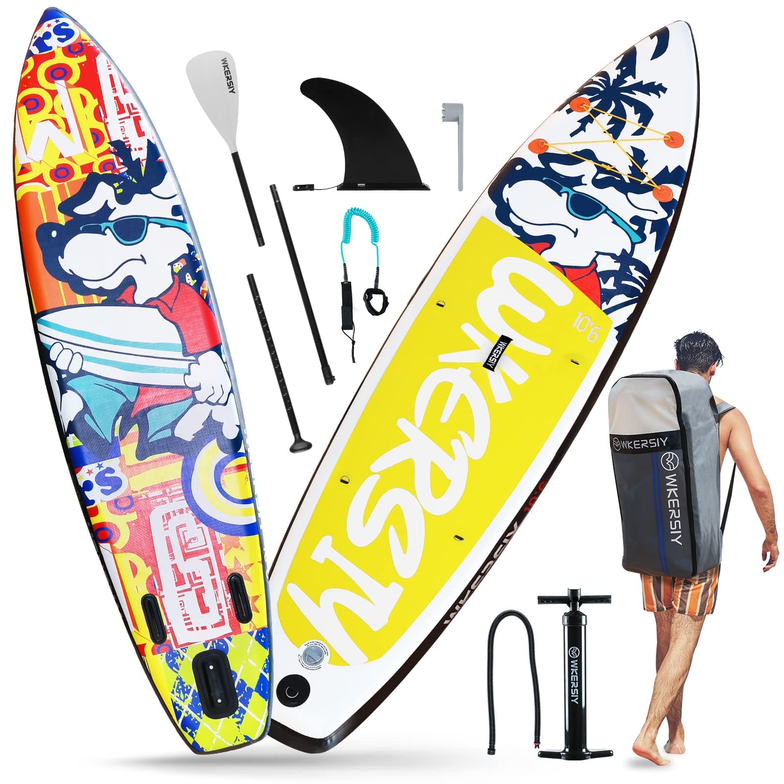 Inflatable Stand Up Paddle Board Paddle Boards with Premium SUP Accessories & Backpack, 10'6"x31"x6" Paddle Board for Adults, Non-Slip Deck 3 Fin ISUP with Pump,Leash and Paddle Yellow