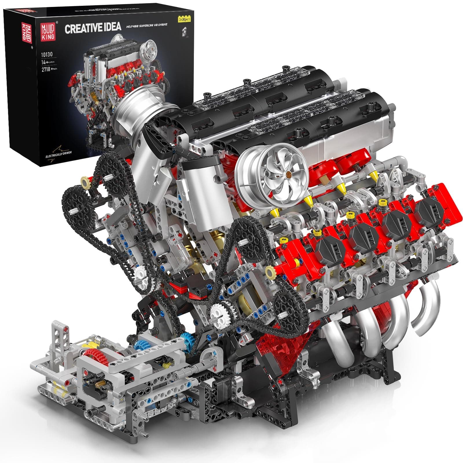 10130 Technology Building Block, Motorized F488 V8 Engine Block (2718 Parts), Assembly Technical Supercar Clamp Block, Collectible Car Model Toys for Adults/Car Fans