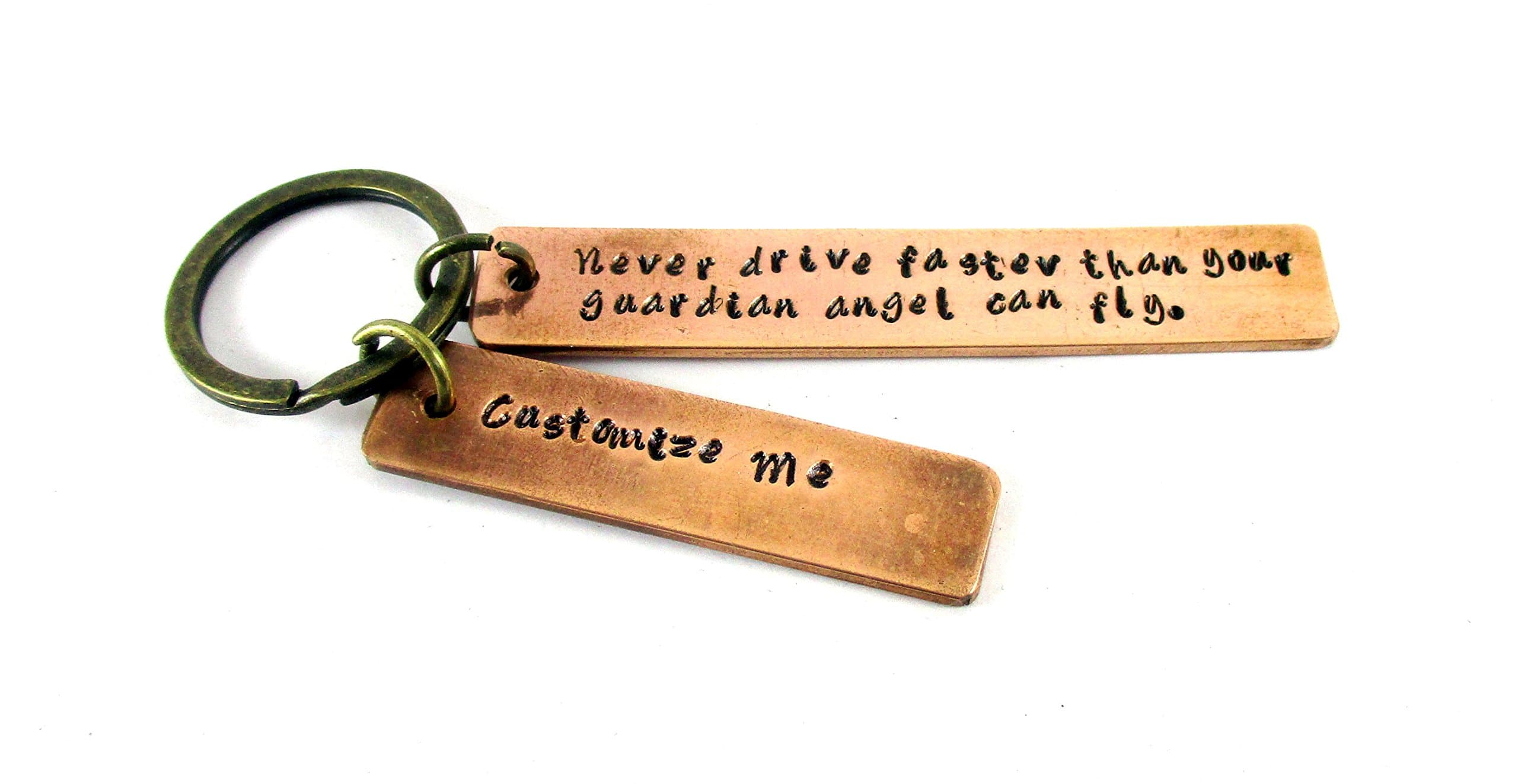 Keychain Personalized Hand Stamped Keyring Pure Copper Bar Keyring on 12 mm Bars Gift for Women & Men