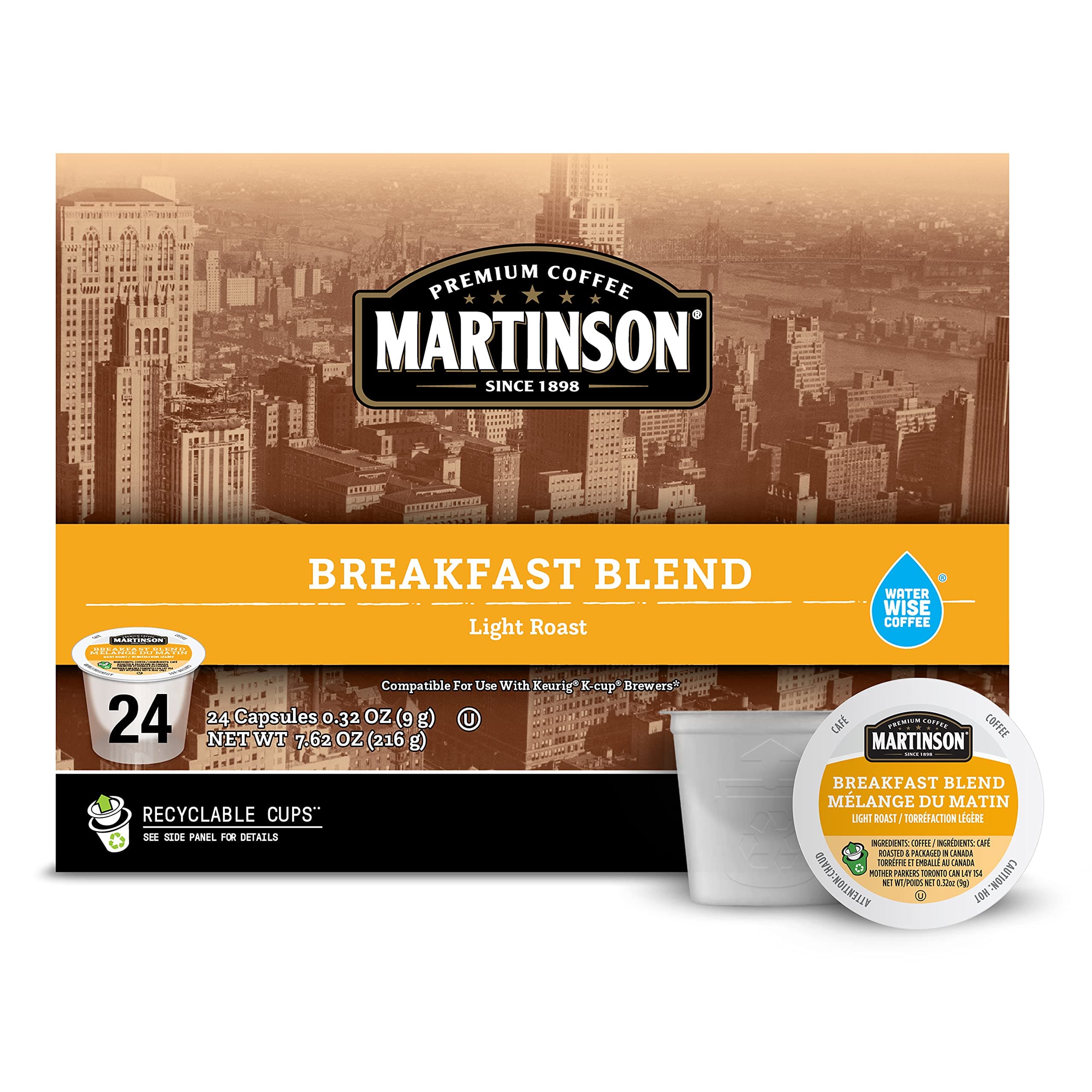 MartinsonSingle Serve Coffee Capsules, Breakfast Blend, Compatible with Keurig K-Cup Brewers, 24 Count