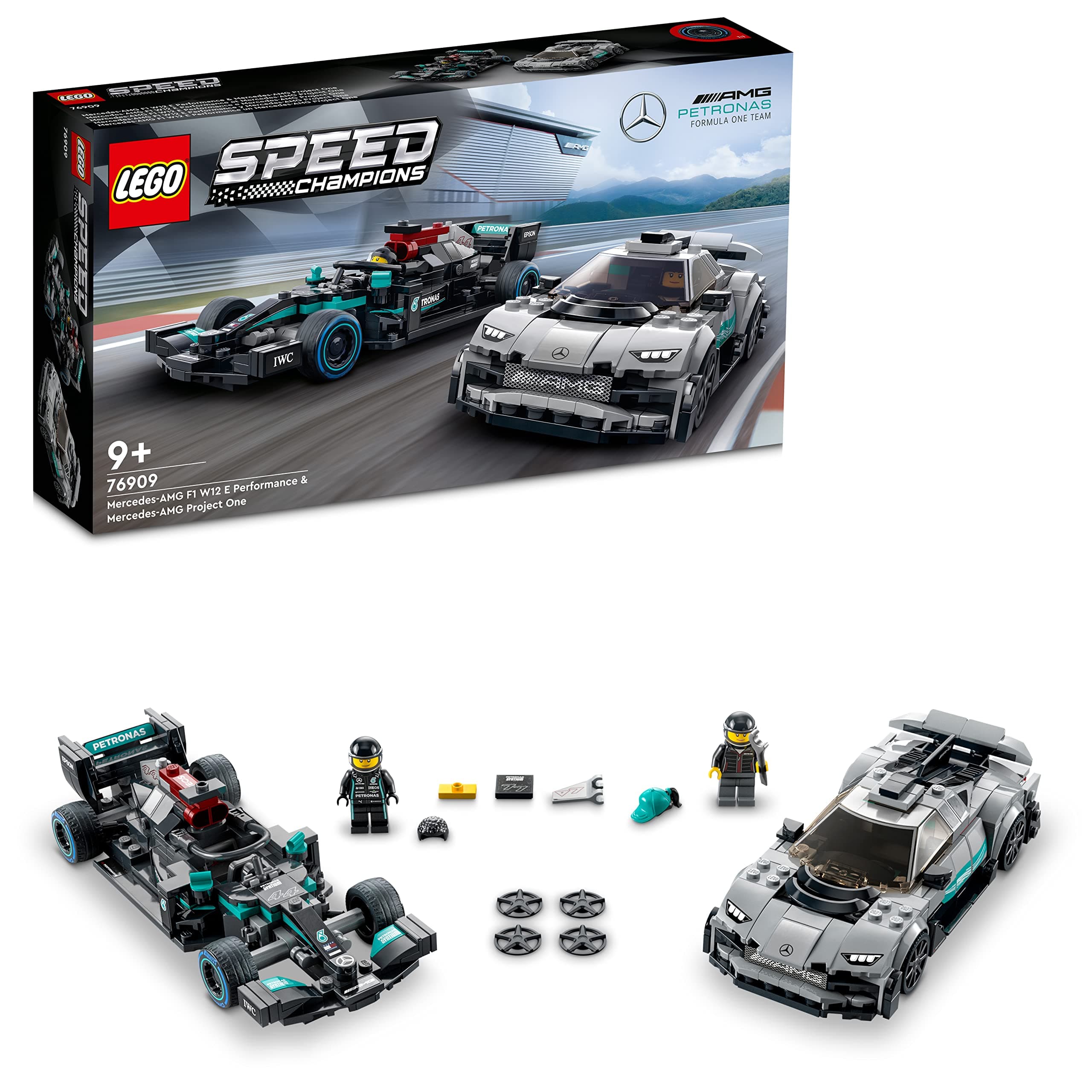LEGO Speed Champions Mercedes-AMG F1 W12 E Performance & Mercedes-AMG Project One 76909 Building Kit; for Ages 9+