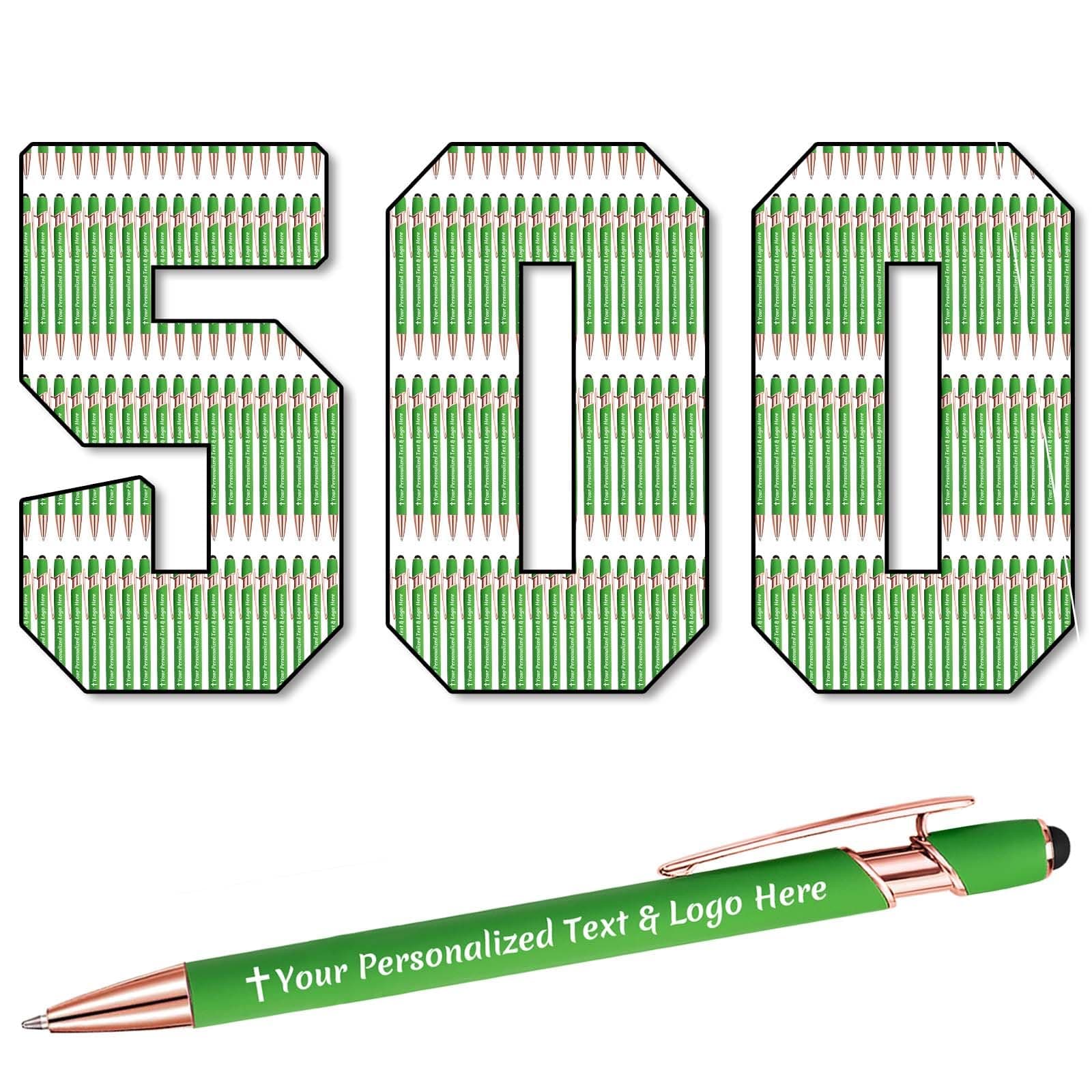 STREADVE 500 Personalised Pen Add Your Own Logo Name Pens Engraved Customised Ballpoint Pen Writing Stylus Pen Custom St. Patrick's Day Birthday Gift Unique Present, Green