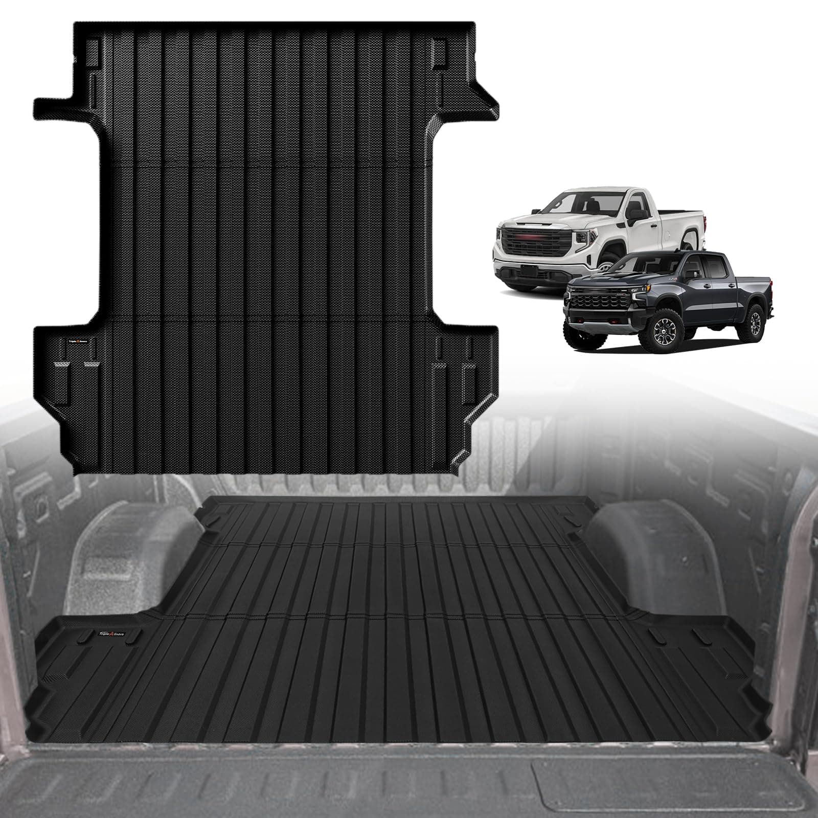 TripleAliners Truck Mat Compatible with 2019-2026 Chevy Silverado/GMC Sierra 1500 5.8FT Accessories, Truck Bed Mat Heavy Duty Custom Fit All Weather Protection TPE Pickup Liner