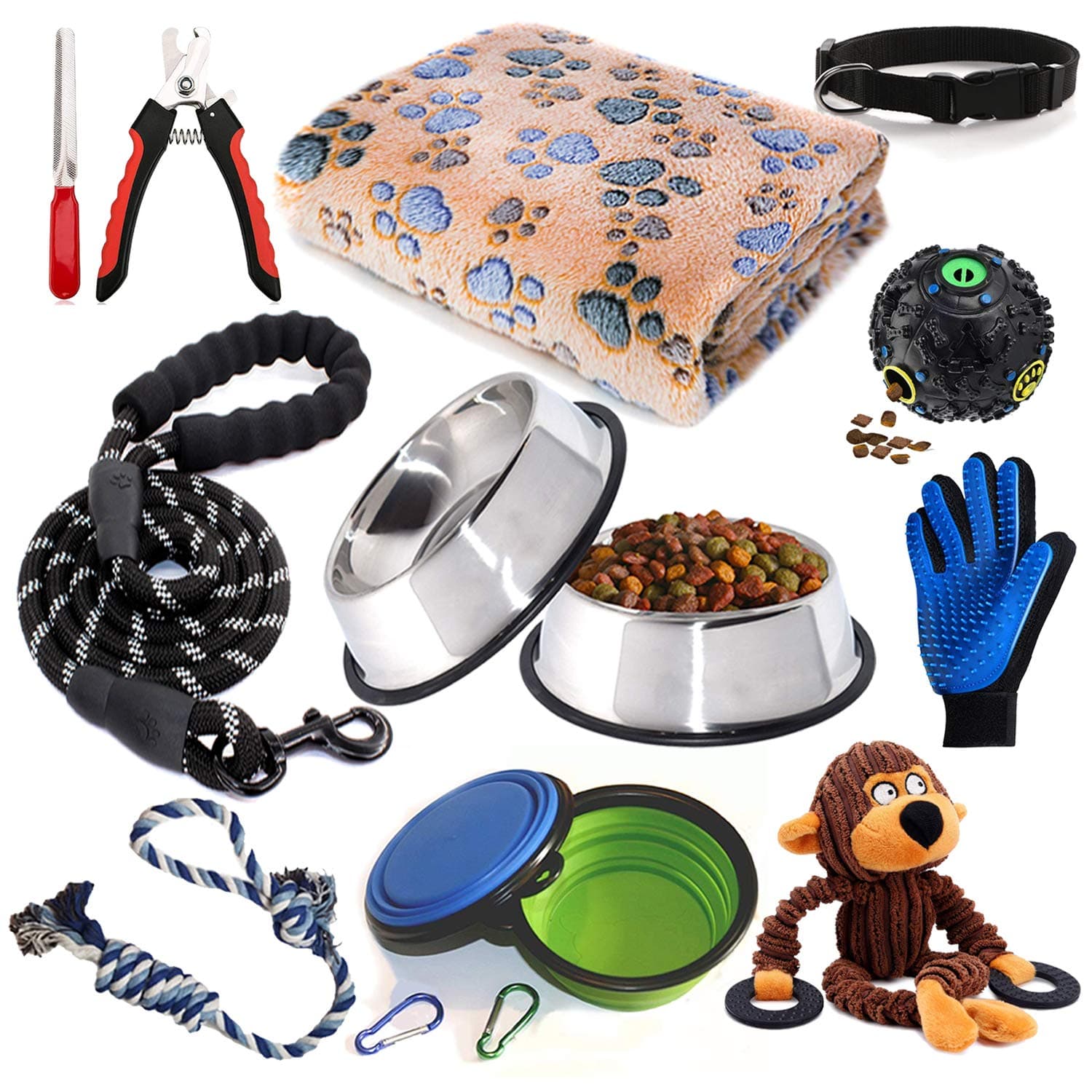 LOBEVE Puppy Starter Kit,12 Piece Dog Supplies Assortments,Set includes:Dog toys/Dog Bed Blankets/Puppy Training Supplies/Dog Grooming Tool/Dog Leashes Accessories/Feeding & Watering Supplies