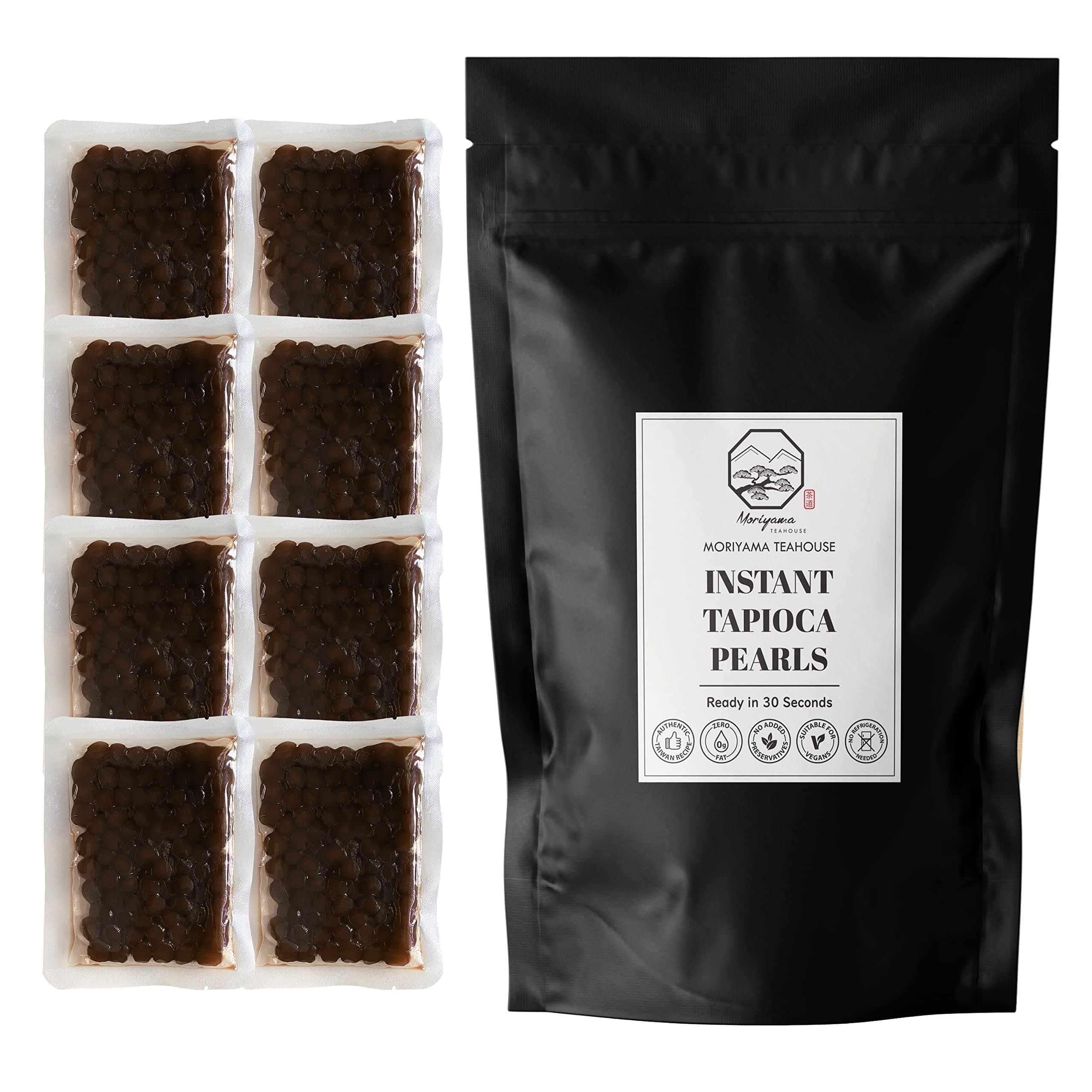 Instant Tapioca Pearls Boba Balls coated with Brown Sugar | 8 Packs (each 50g) | For Bubble Tea, Pudding, Milkshake, Frappe and Bakery | No Preservatives, No Refrigeration needed by Moriyama Teahouse