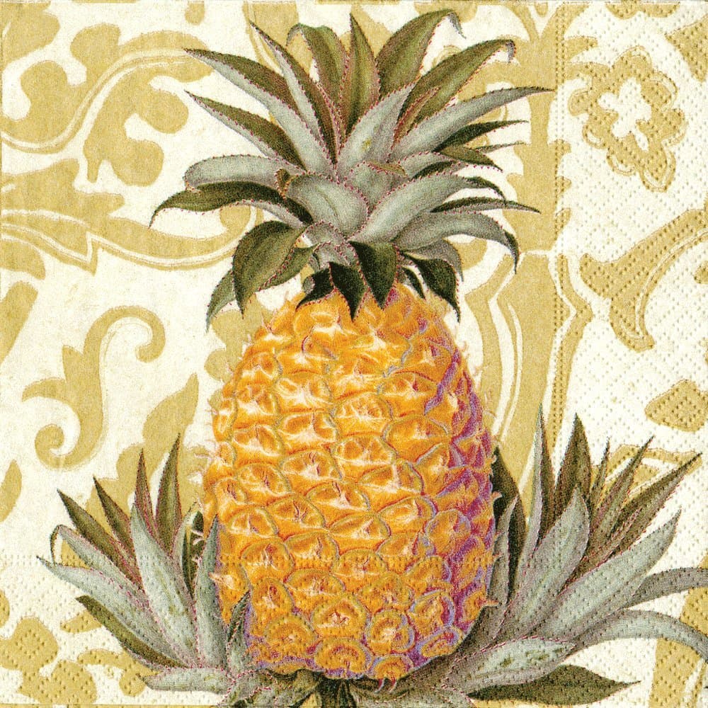 Entertaining with Caspari Royal Pineapple Gold Cocktail Napkins, Box of 40