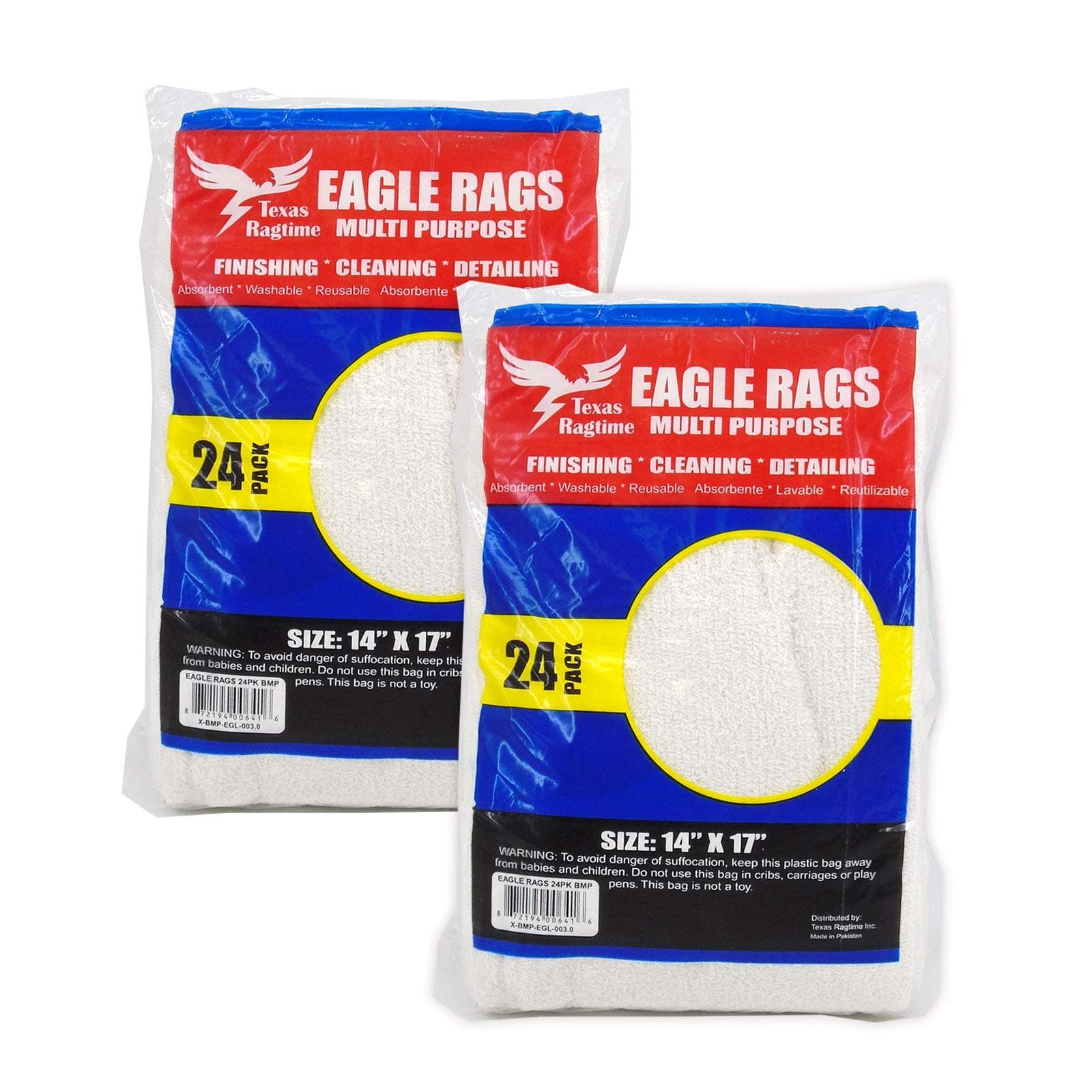 Texas Ragtime All-Purpose Premium Grade Bar Mop Towels Pack of 24 x 2 = 48 Pcs - 14 Inches x 17 Inches for Commercial & Home Use, Super Absorbent & 100% Cotton White Bar Rags for Finishing & Staining