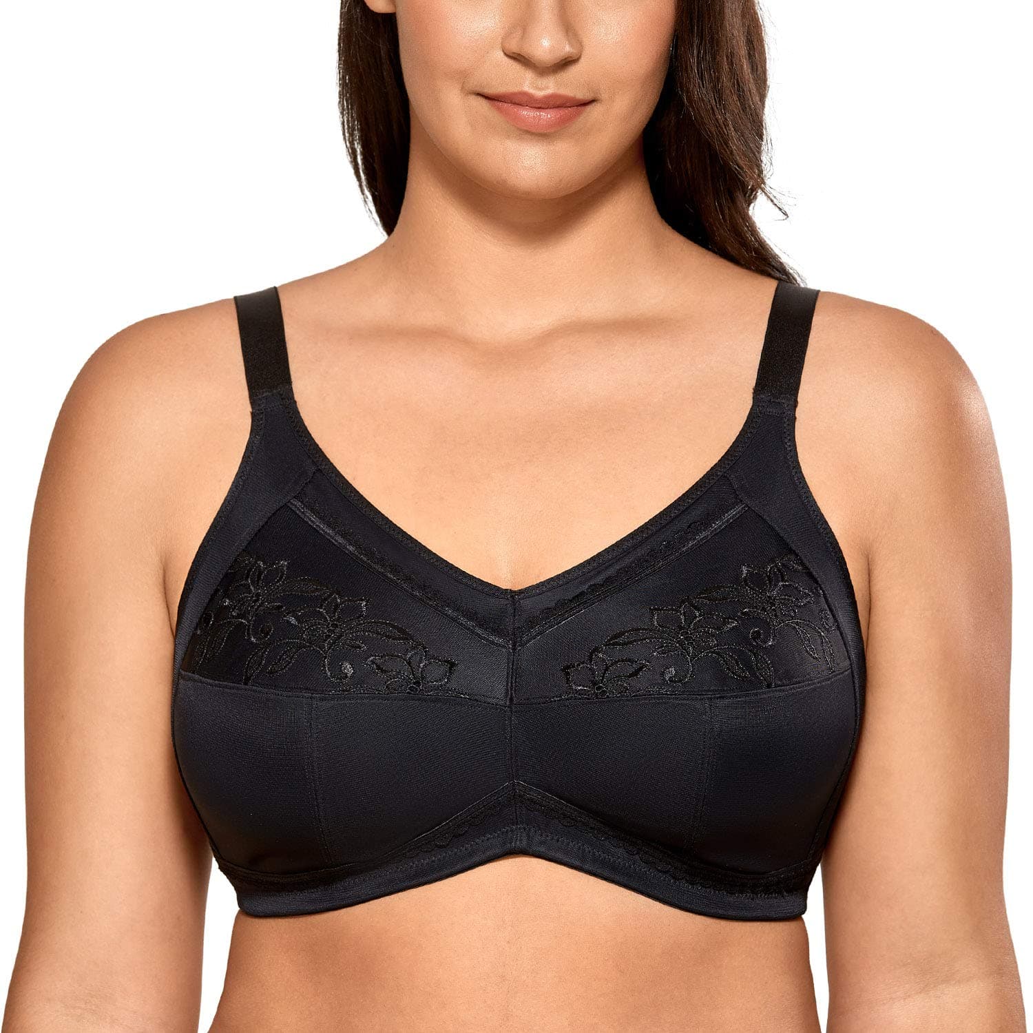 DELIMIRA Women's Mastectomy Pockets Wireless Post-Surgery Plus Size Cotton Sleep Bralette Bra