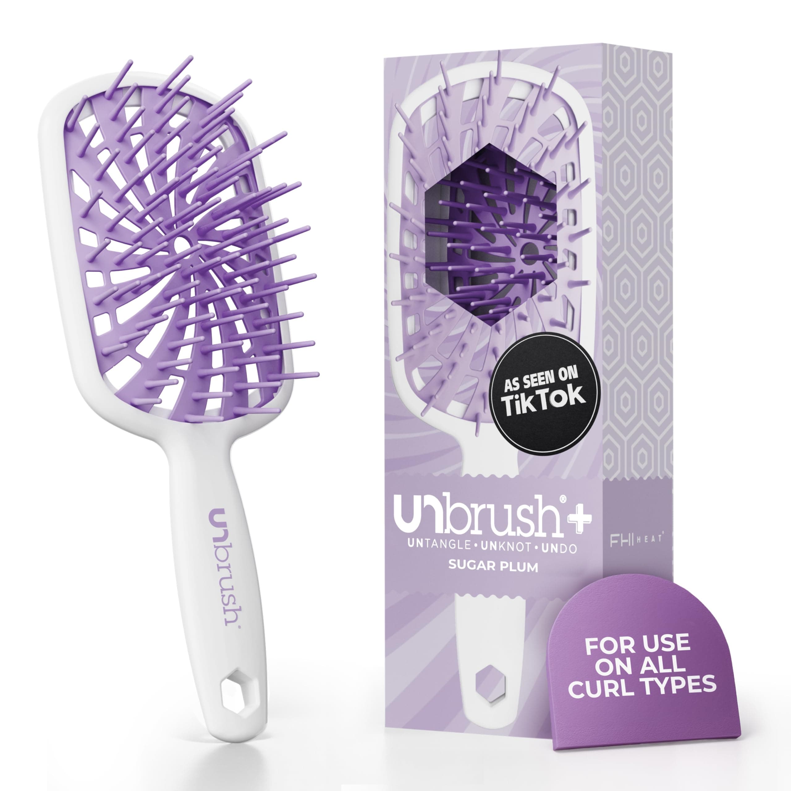 FHI Heat UNbrush Plus - Curly Hair Brush Gently and Effectively Tangles Wet or Dry Fragile Hair Types — Detangler Brushes with 84 UltraFlex Brushes Ultra Lightweight Vented Anti-Static Hair Brush