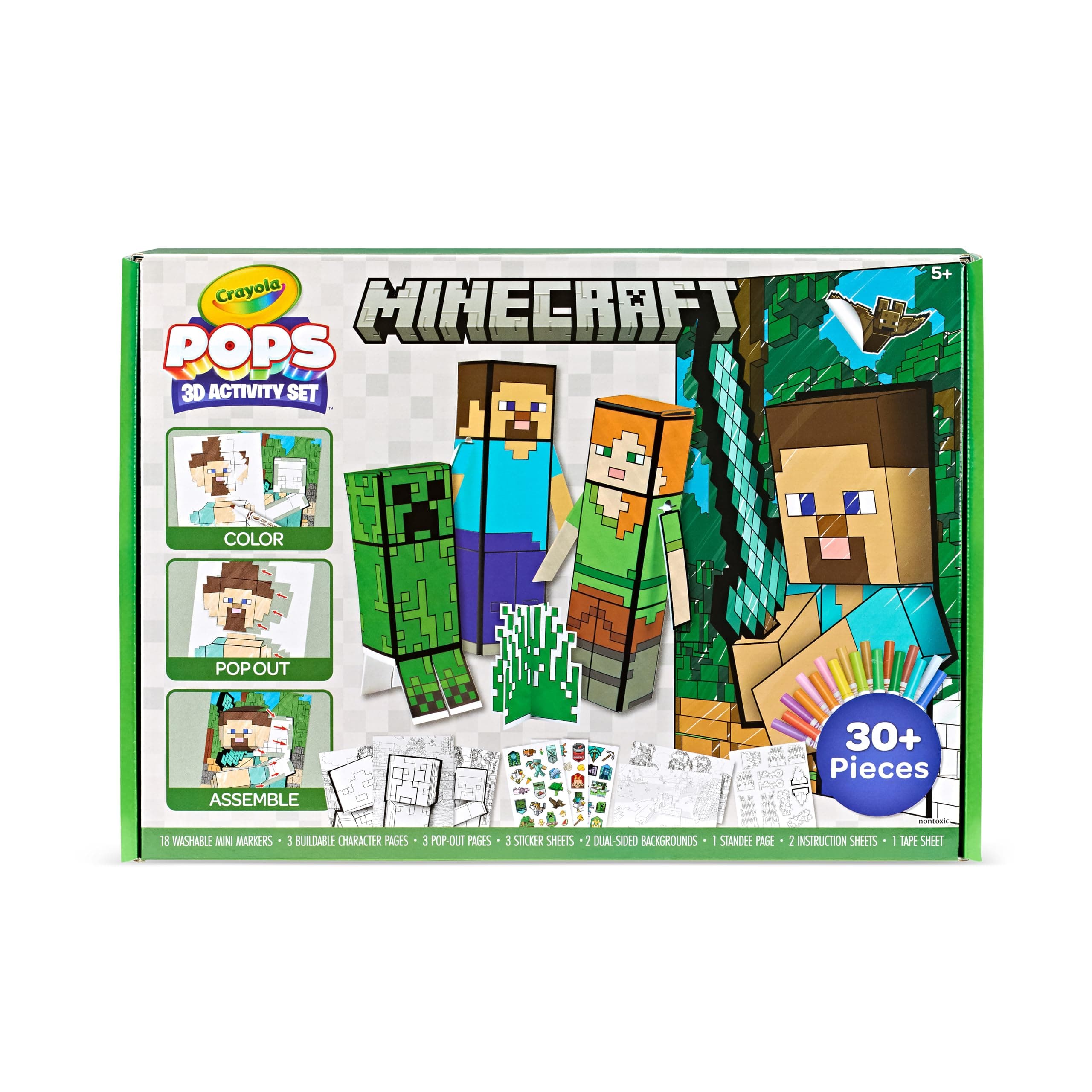 Crayola Minecraft, POPs 3D Kids Art Set, Coloring Book Alternative, Gift for Boys & Girls, Ages 6+