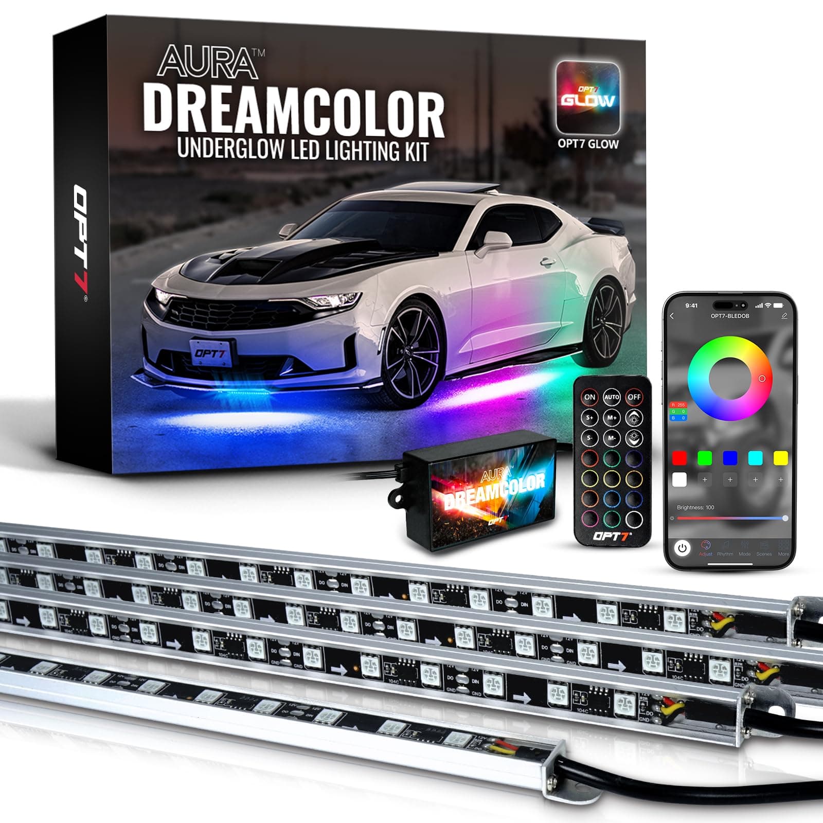 Aura DreamColor Underglow Chasing Lights for Car with APP & Remote Control, Waterproof Rigid Aluminum LED Light Bar, 12V Exterior Neon Accent Underbody RGBIC Light Kit, Valentines Day Gifts