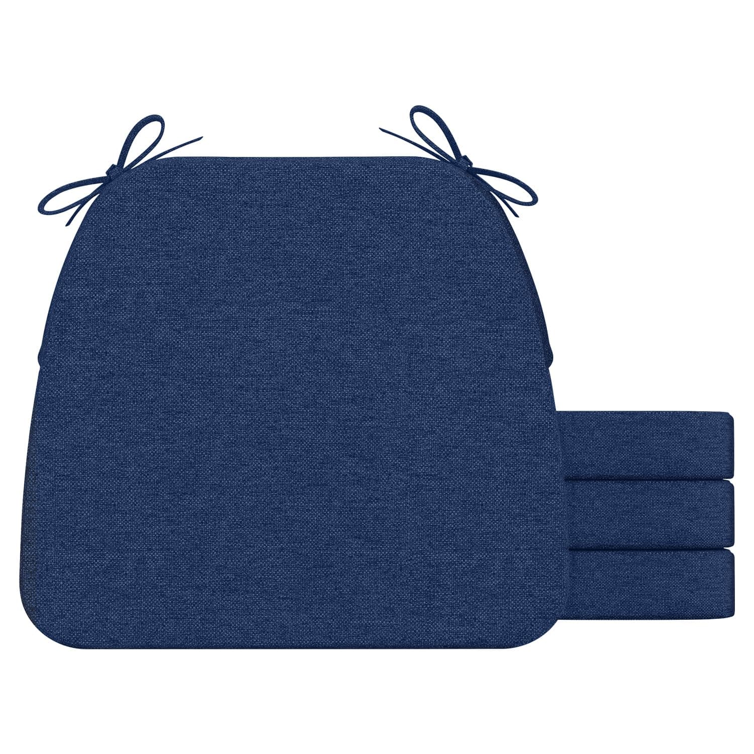 D-Shaped Chair Cushions, 2" Thick Dining Chair Pads with Ties and Removable, Machine-Washable Cover, 17" x 16", Set of 4, Blue