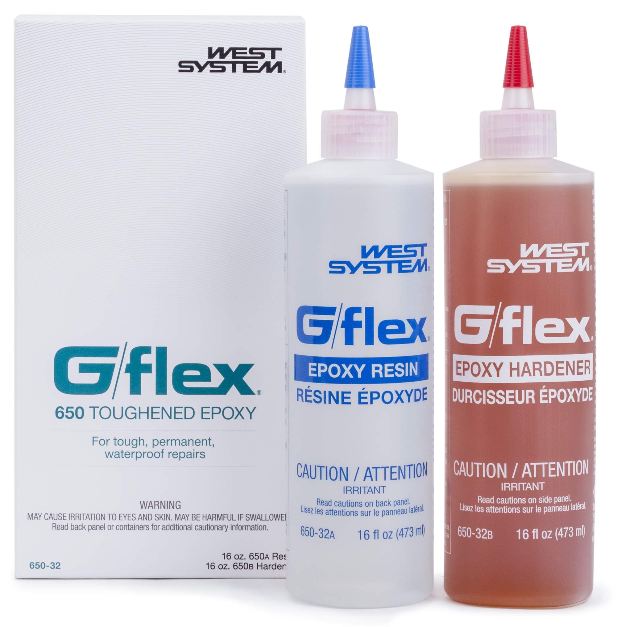 WEST SYSTEM® G/flex 650 Epoxy Resin and Hardener Kit | 16 oz. Bottles, Toughened Marine Epoxy for Fiberglass, Structural Repairs, and All Weather Use | Made in the USA