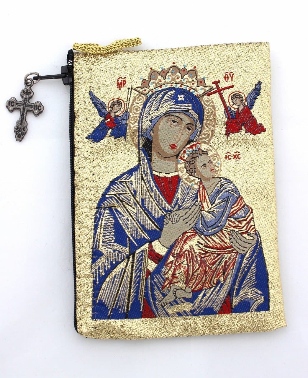 Alexandra InternationalReligious Gift Our Lady Ol of Perpetual Help with Jesus Christ The Teacher Icon Cloth Tapestry Rosary Zipper Close Pouch Keepsake Holder (BlueMary TIP8)
