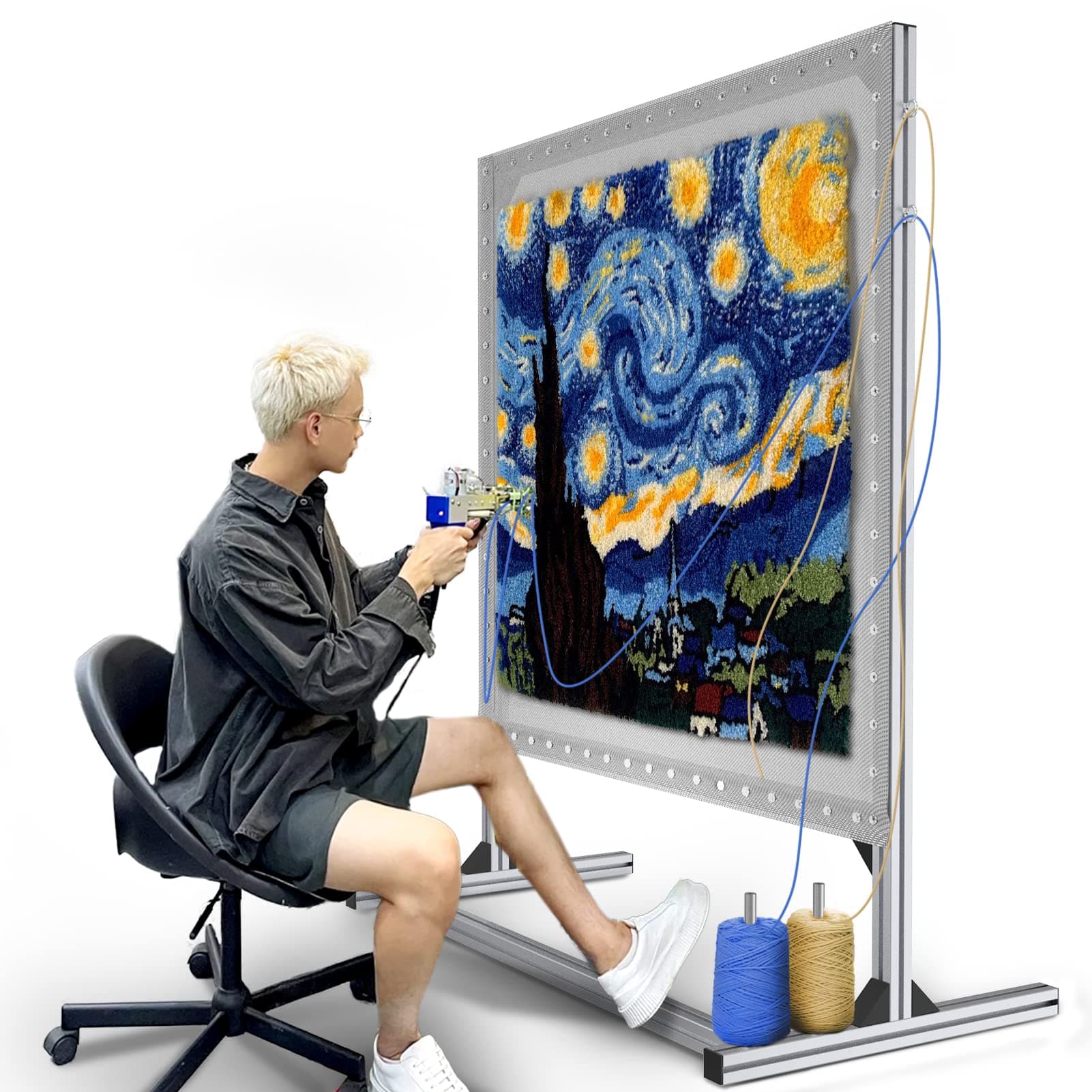 NODOCA Rug Tufting Frame Kit, 53.5'' Aluminum Metal for Making, Primary Cloth Stand, Fabric Supplies, Carpet Gun Kit