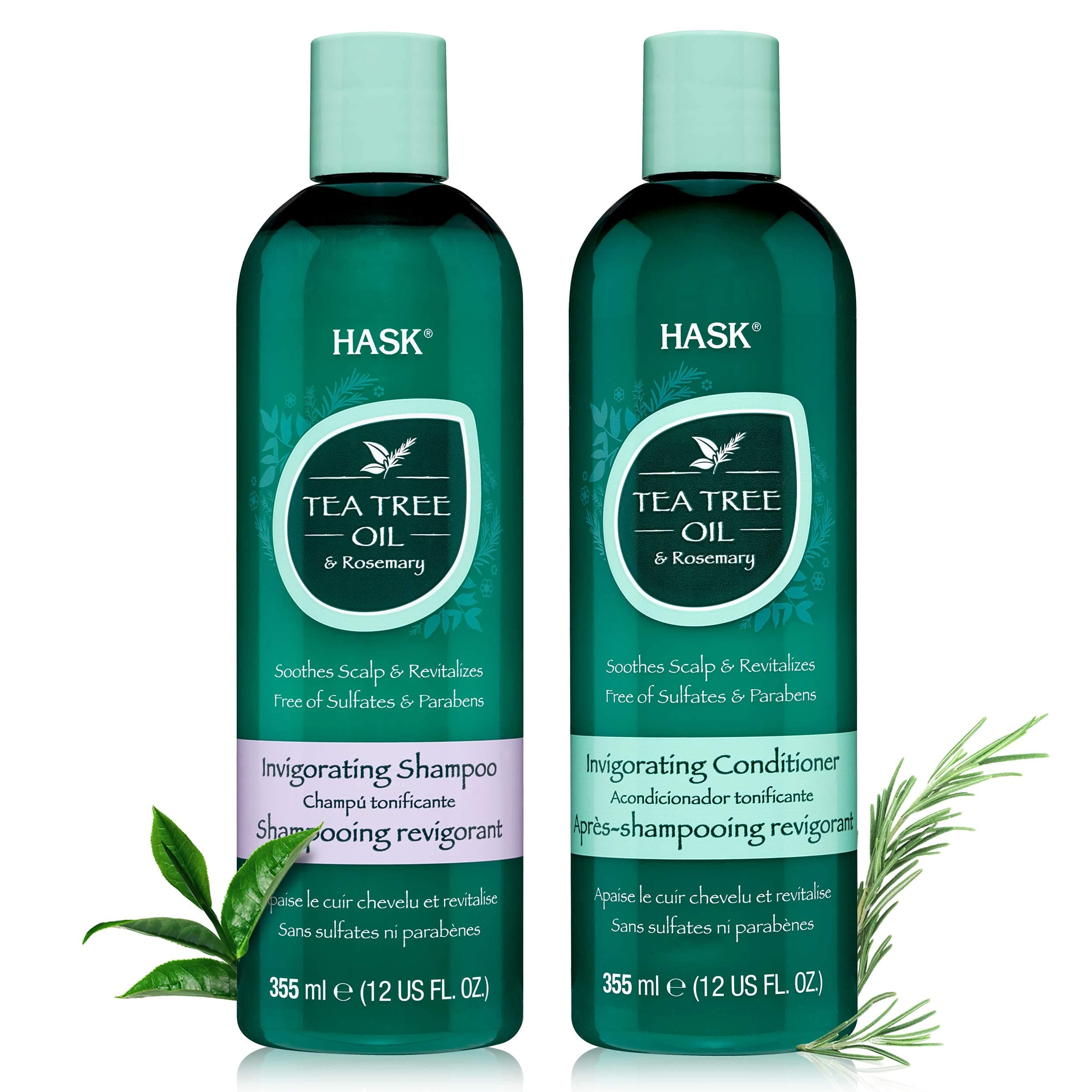 HaskTea Tree Oil & Rosemary Invigorating Anti Dandruff Shampoo And Conditioner 355Ml Combo For Dry, Itchy Scalp - Shampoo And Conditioner