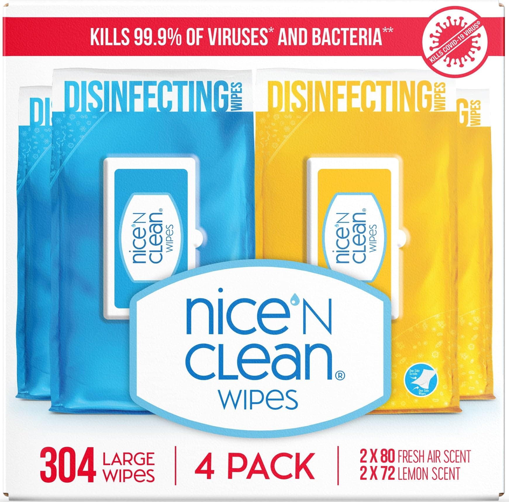 - Nice 'N Clean Disinfecting Surface Wipes 304ct | Cleans & Disinfects Home & Kitchen Surfaces | Fresh & Lemon Scent