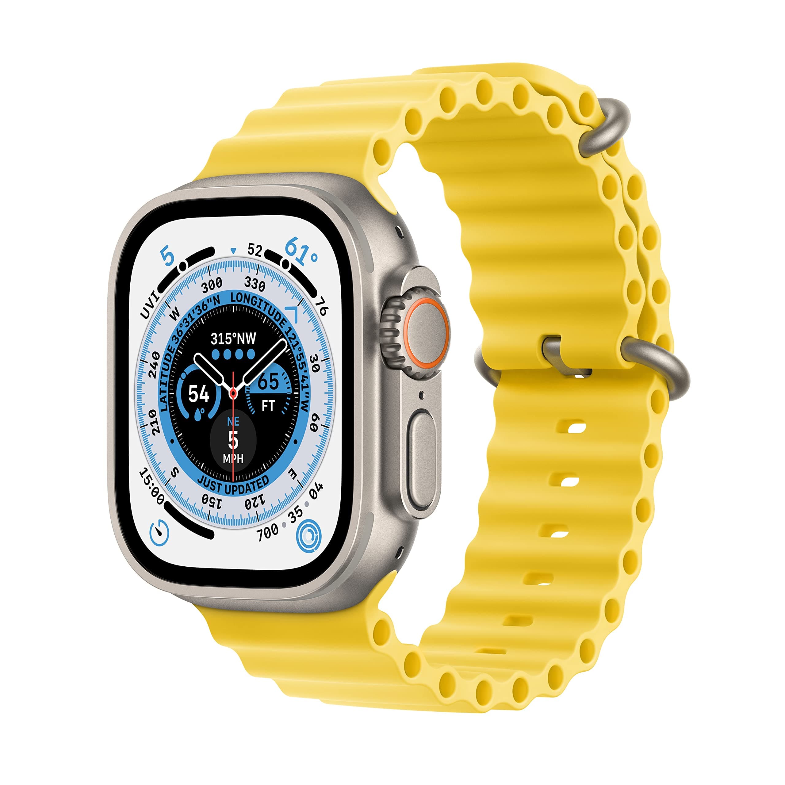 Apple Watch Ultra [GPS + Cellular 49mm] Titanium Case with Yellow Ocean Band, One Size (Renewed)