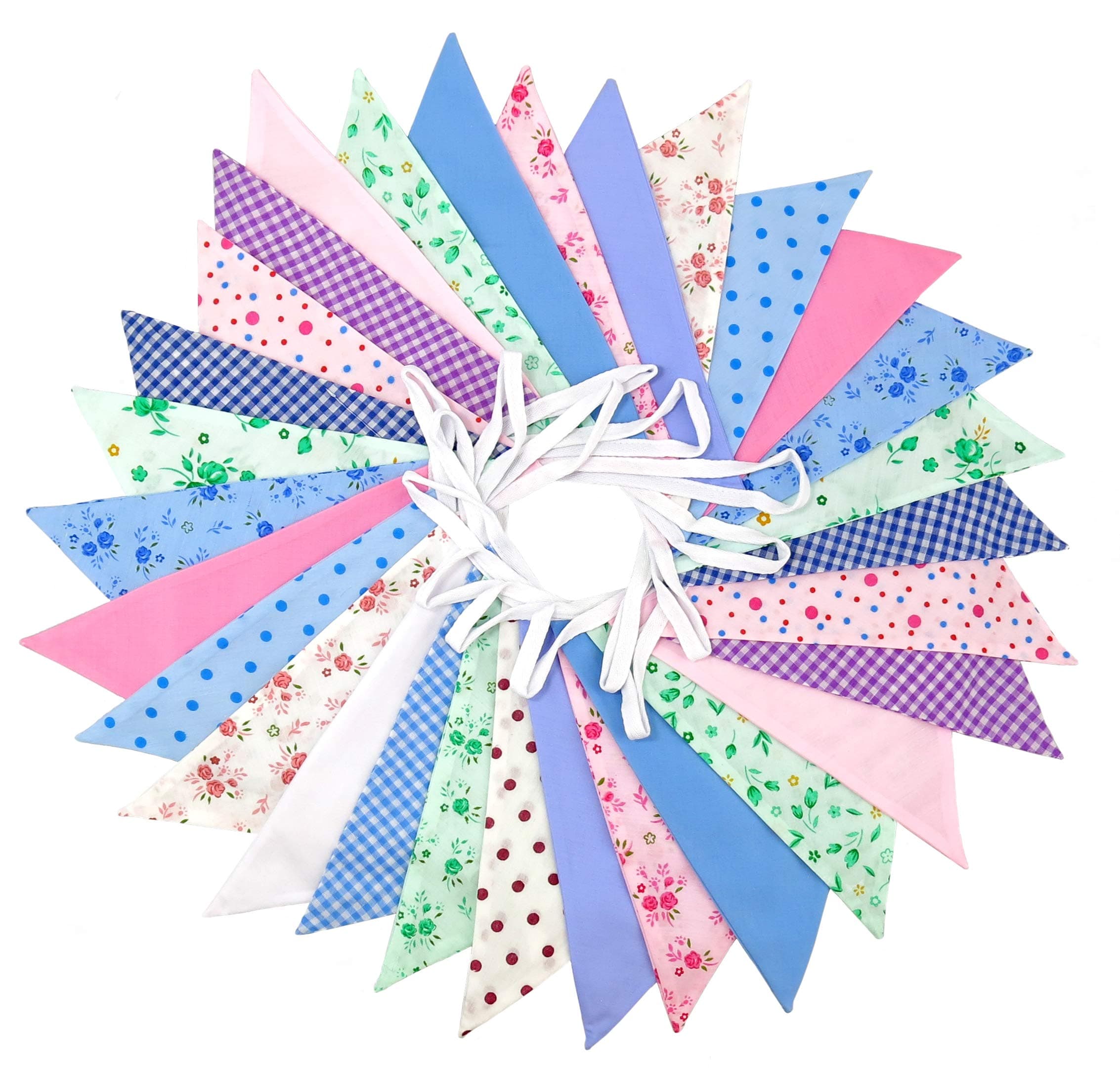 Flyingstart Floral Double Sided Fabric Bunting Banner - 10m (32.8 Feet) - Triangle Flags Vintage Shabby Chic Party Pennants Decoration for Wedding Birthday Parties