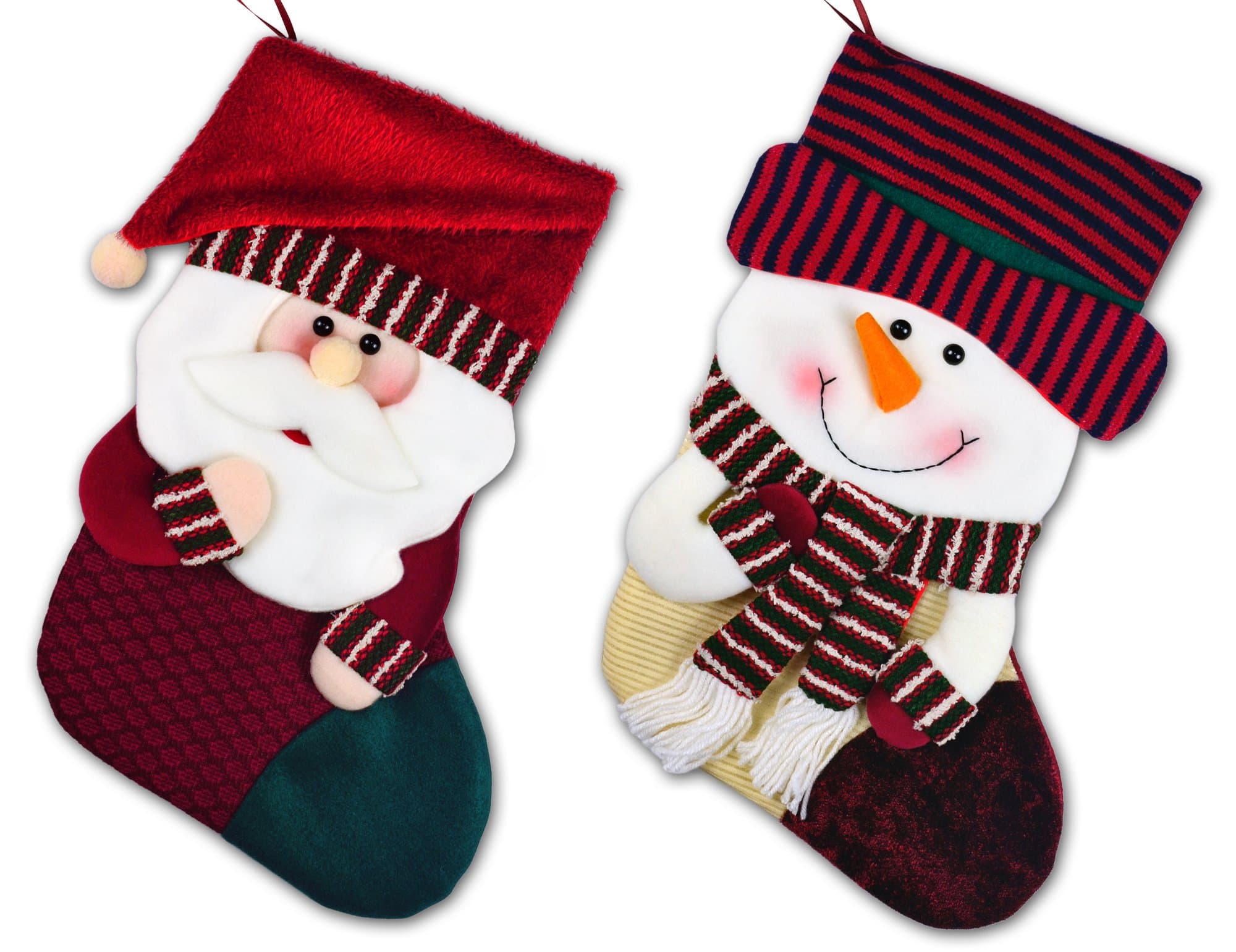 Set of 2 Christmas Stockings 3D Stlye Handmade Plush 18 inches Santa Snowman