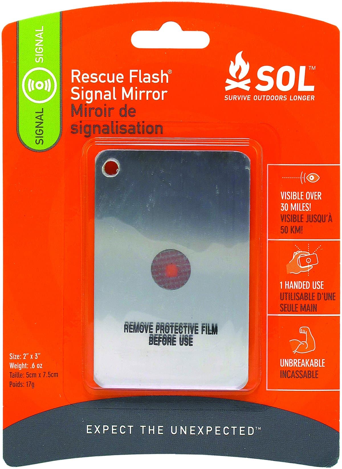 Adventure Medical Kits Essentials Rescue Flash Signal Mirror Visible up to 20 Miles One Handed Operation Durable Polycaronate Mirror Retro Reflective Aiming Aid WGT 31 g Signalling