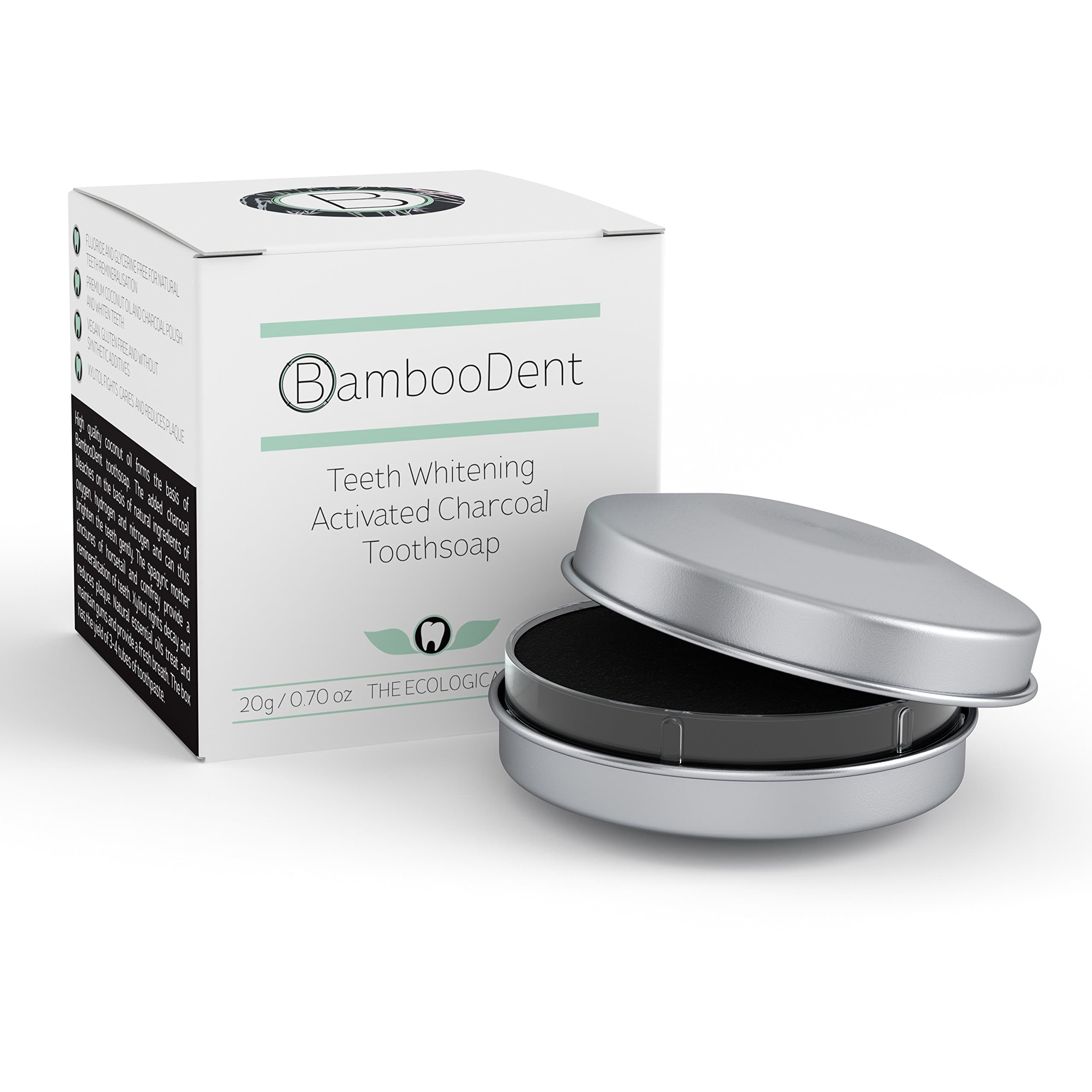 BambooDent - The Ecological Tooth Soap | Activated Charcoal 100% Natural Teeth Whitening | Fluoride Free | Tooth Remineralisation | Xylitol Protection | Essential Oils | Handcrafted in Germany