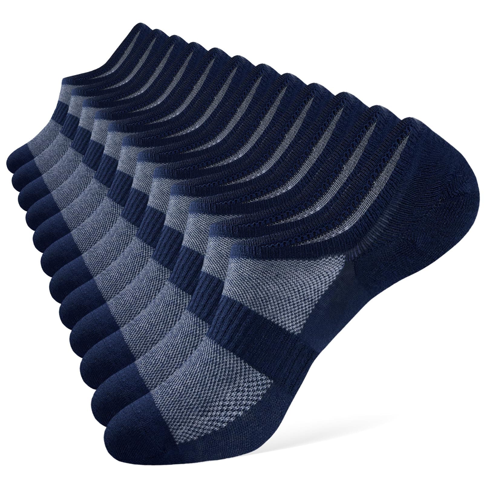 SukModen No Show Socks for Men and Women, 6 Pairs Invisible Trainer Socks, Low Cut Cotton Ankle Socks, Breathable Casual Summer Socks with Non-Slip Silicone, Navy Blue, 41.5-43.5 EU