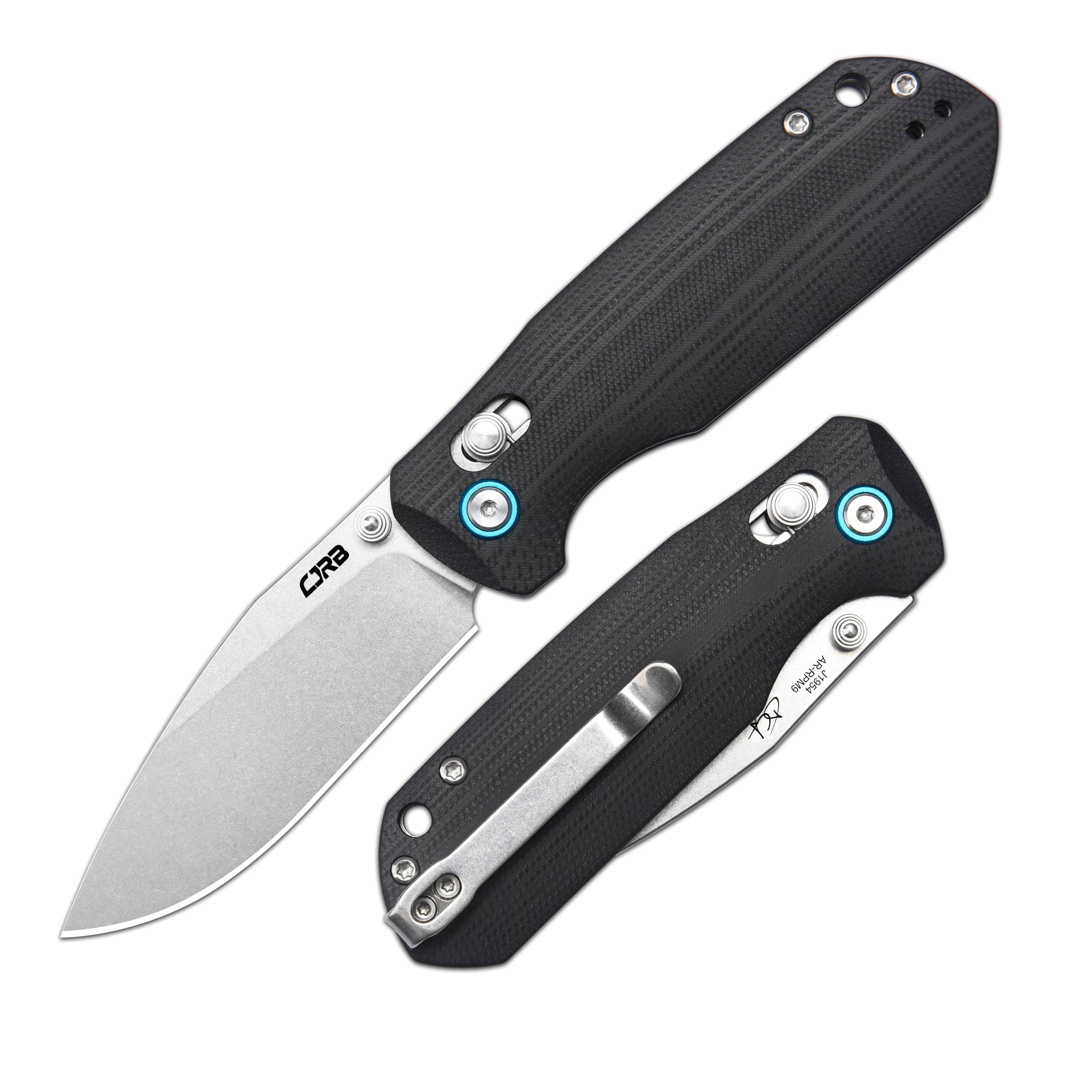 CJRB Maximal Pocket Knife, 2.95" AR-RPM9 Steel Blade G10 Handle Folding Knife with Clip for Men Women, Sharp EDC Knife with Crossbar Lock for Camping Hiking, Designed by David C. Andersen(J1954 Black)