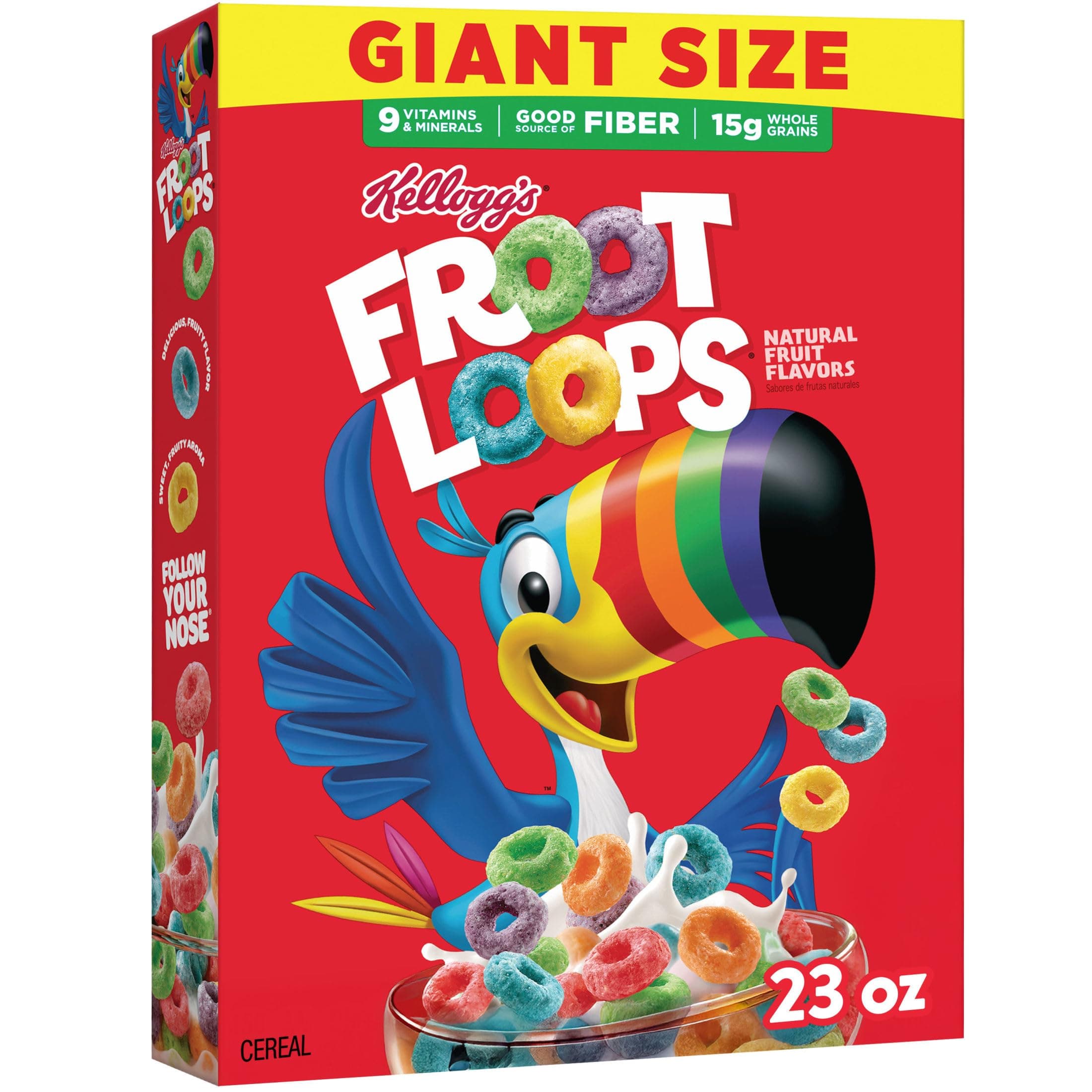 Froot Loops Breakfast Cereal, Good Source of Fiber, 15g Whole Grains, Giant Size, 23 oz