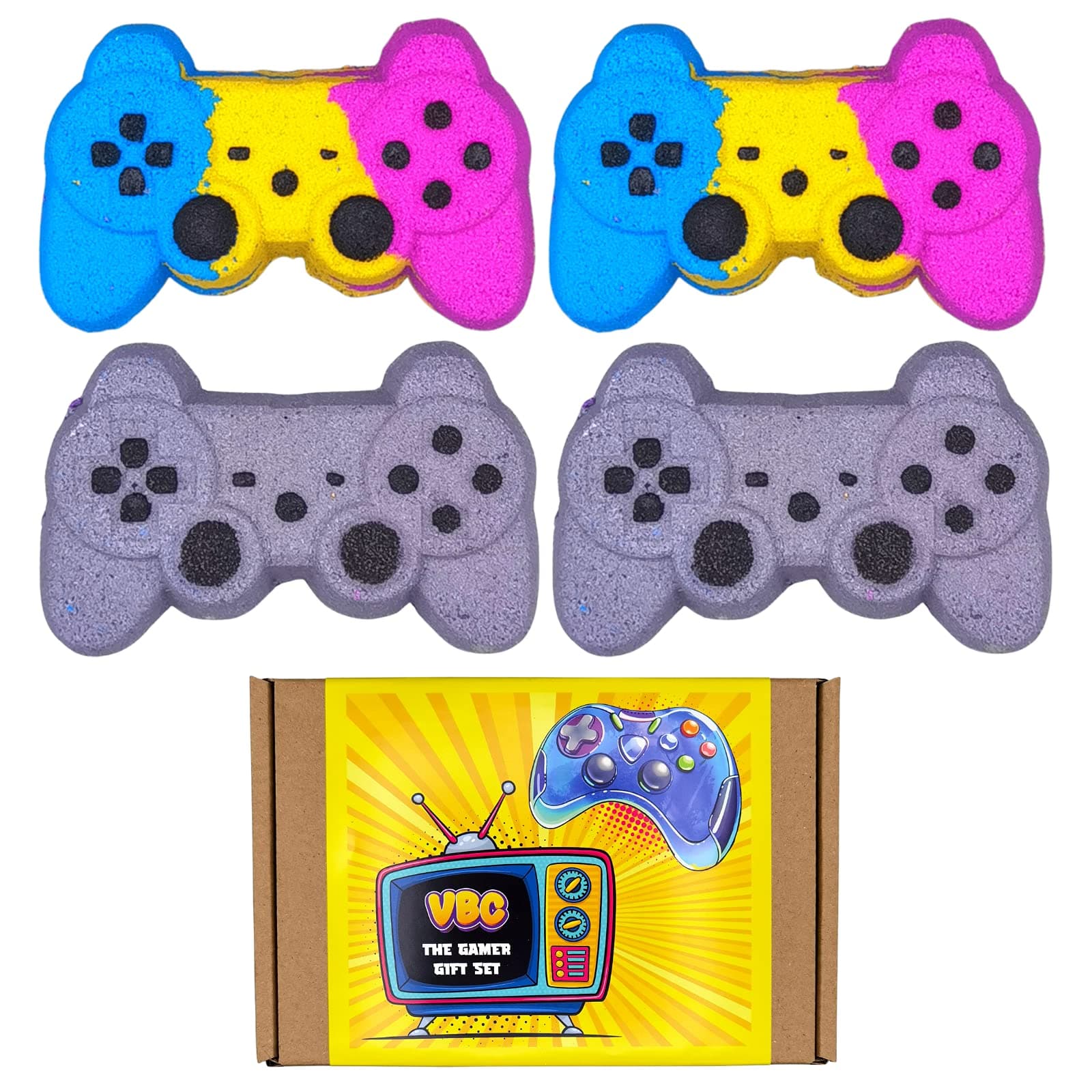 VBC Playstation Set of 4 Game Controllers Bath Bomb Gift Set | Vegan & Cruelty Free | Gaming Birthday Present