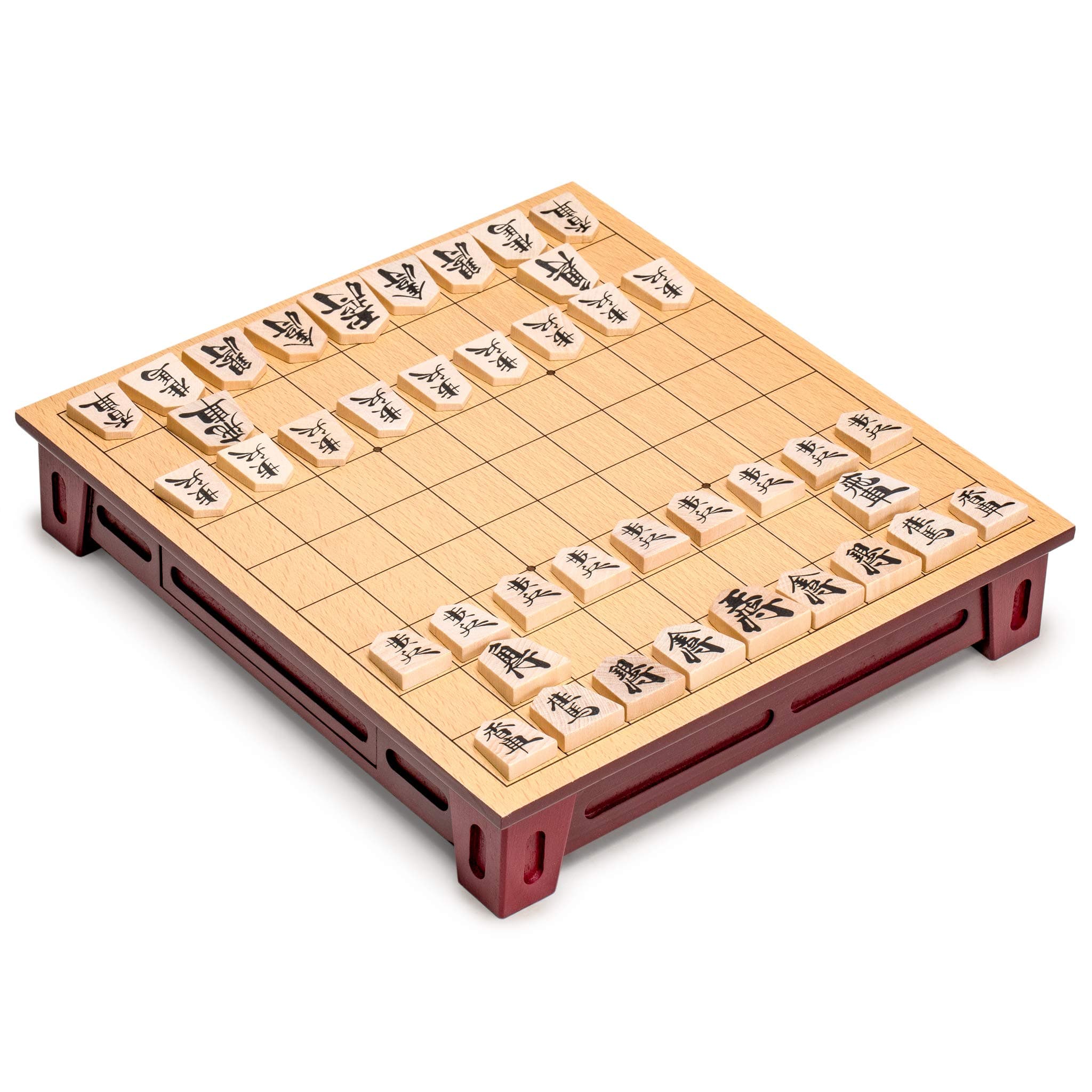 Shogi Japanese Chess Game Set - Wooden Board with Drawers and Game Pieces