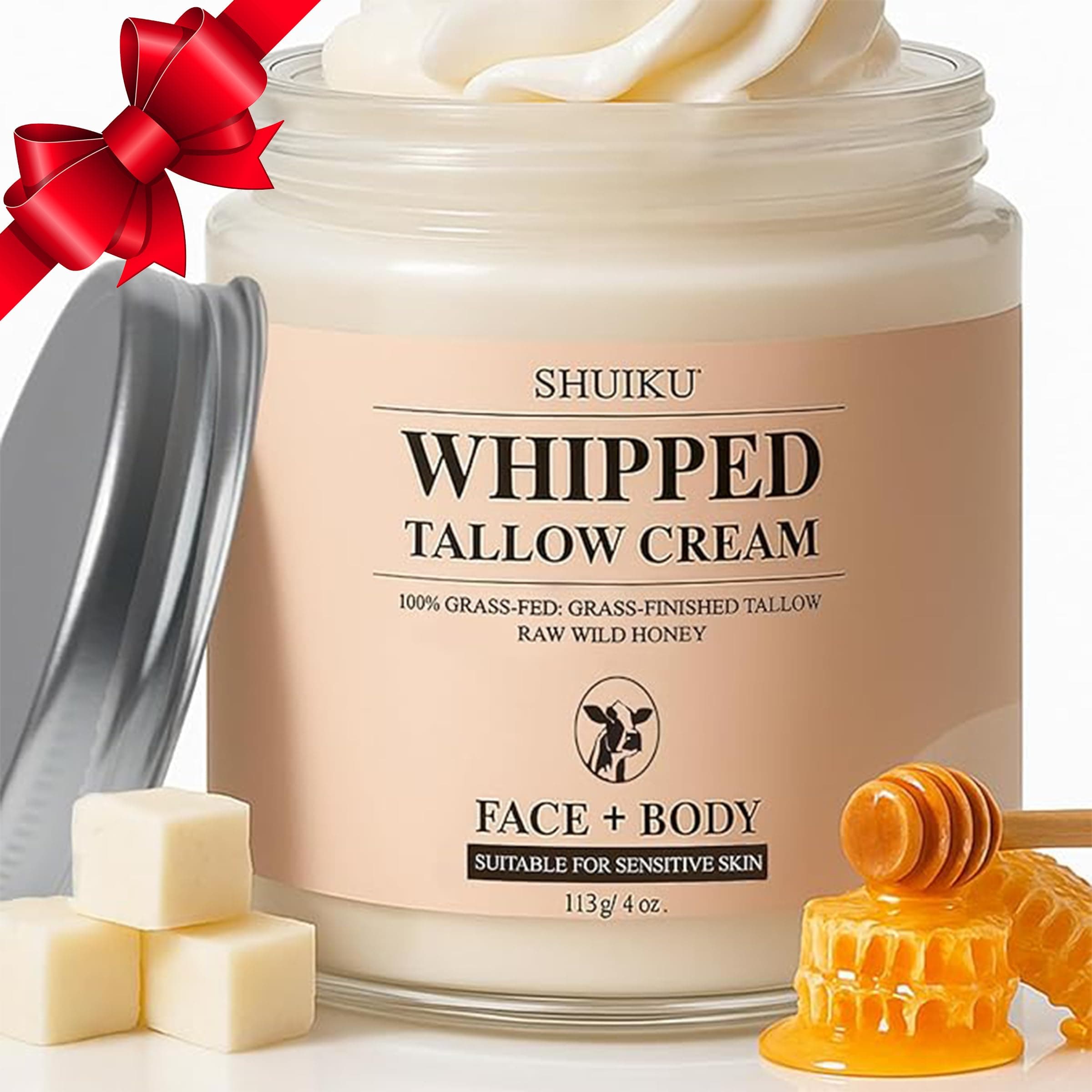 Beef Tallow for Skin with Honey Balm – All-Natural Moisturizer Hydrates and Nourishes the Skin, Whipped Grass-fed Beef Tallow Honey Balm blend - Ultra-Nourishing Moisturizer for Face, Body & Hands.