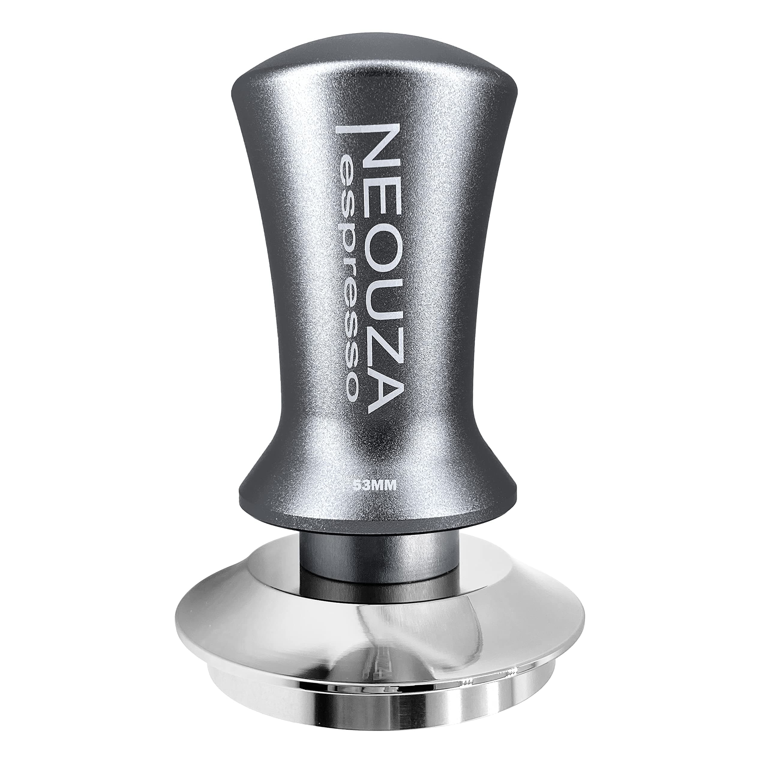 NEOUZA Espresso Tamper 51/53/58mm Calibrated Pressure for Coffee Machine Accessories Tool,Anti-Stick Self-Leveling,Refined Handle,Stainless Steel Flat Base (53mm, Silver Grey)