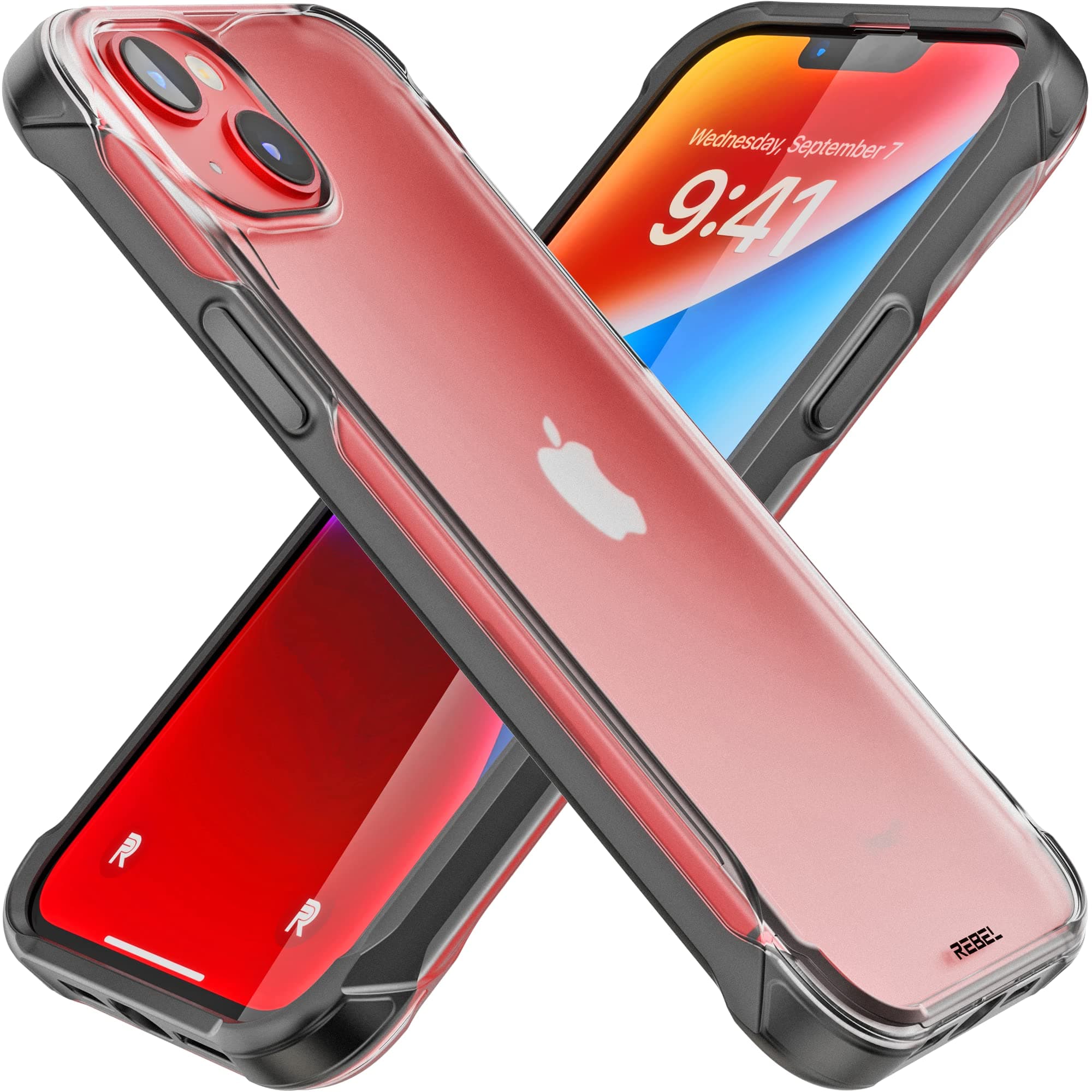 Phone REBEL Clear Case for iPhone 14 Plus [Frosted Series Gen-4] Translucent Matte Texture, Non-Yellowing, Protective Shockproof Bumpers, Metal Buttons, 6.7 Inch 2023 Cover (Frosted Black, No MagSafe)