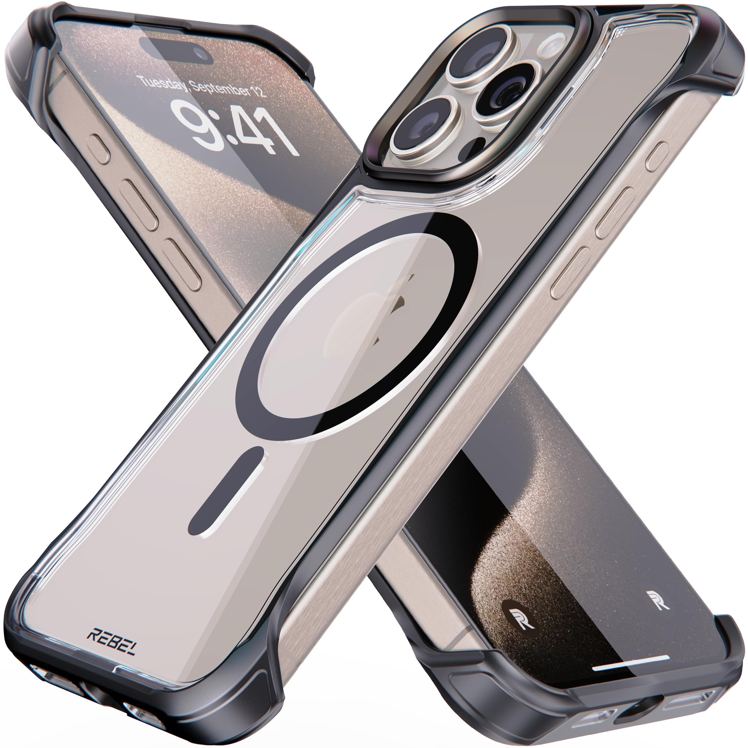 REBEL iPhone 15 Pro Max Clear Case [Crystal Flex Series] Exposed Sides for Comfort, Strong MagSafe Compatible, Glossy Grip, Protective Shockproof, Upgraded Frameless Cover for 6.7 Inch Phone 2023