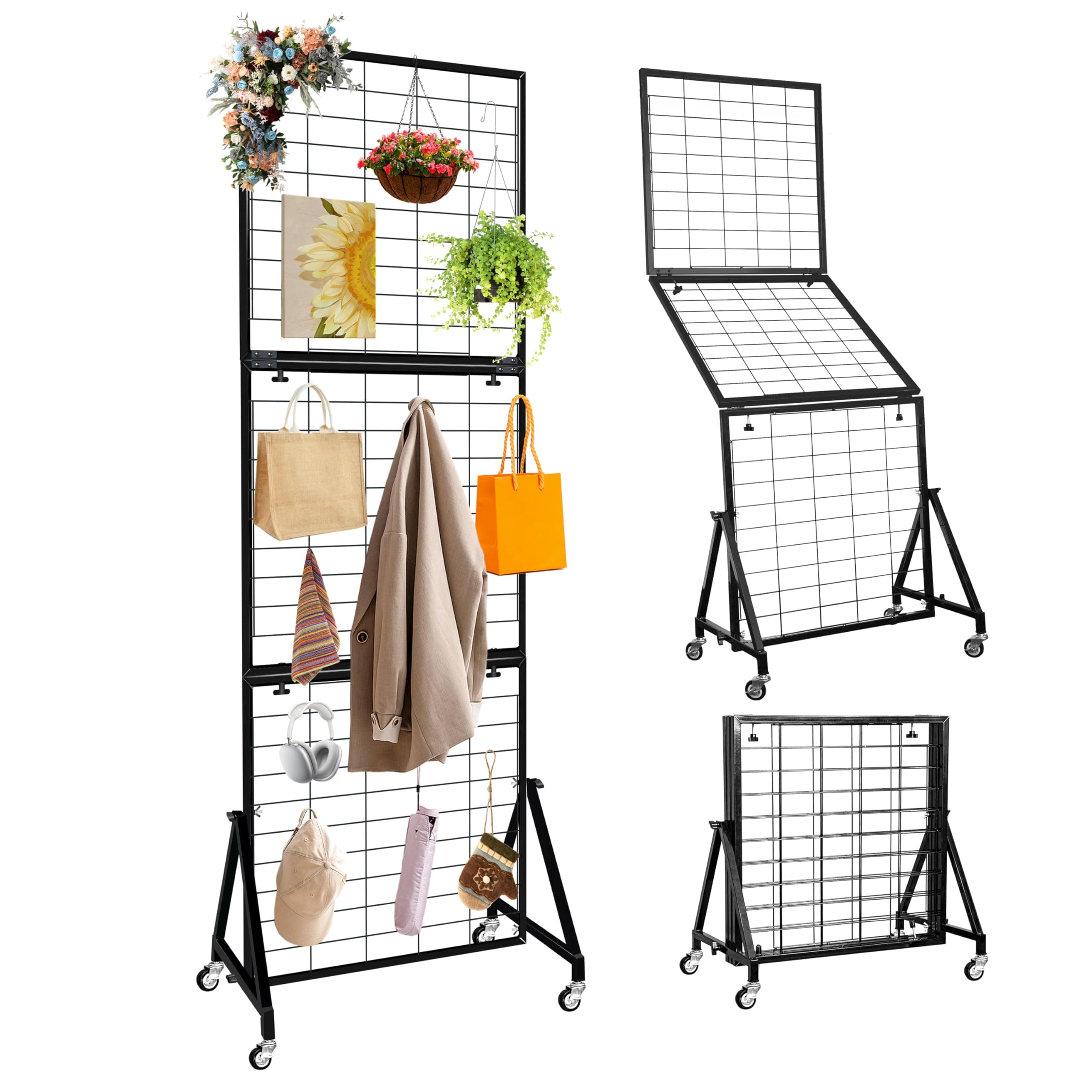 aphaobo Grid Wall Panels, Foldable Gridwall Panel, Grid Wall Panels with Braked Wheels, for Craft Merchandise Display Item Storage