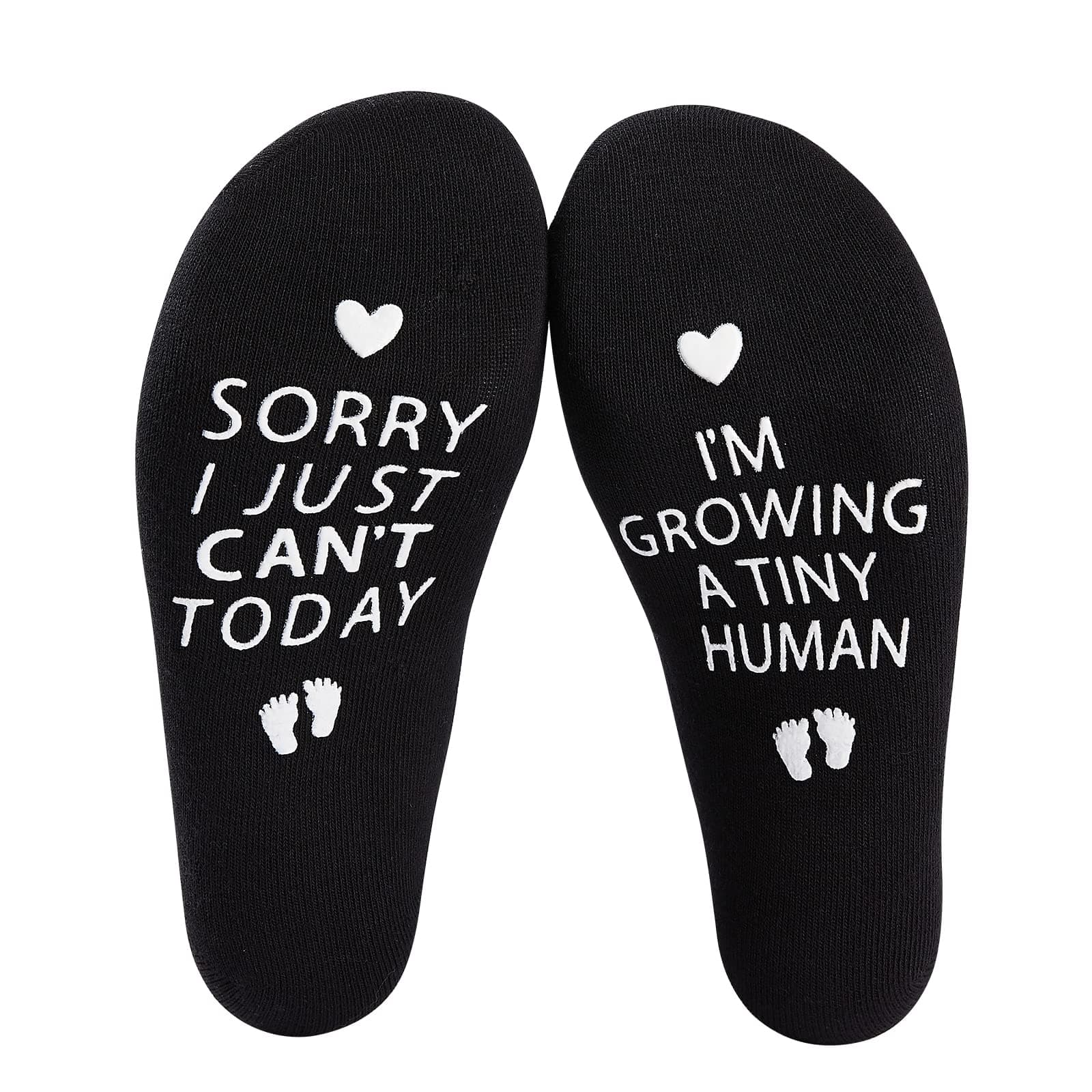 Pregnancy Labor Socks - Sorry I Just Can't Today I'm Growing a Tiny Human - Non-Slip, Anti-Skid, One Size Fits All (US 4-10), Black, 1 Pair